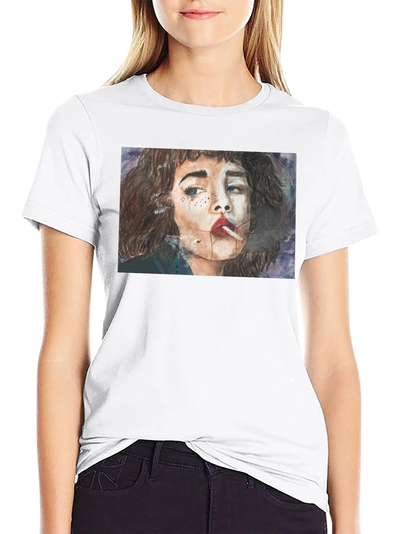 Smoking Woman Graphic Tee - Unisex Black T-Shirt