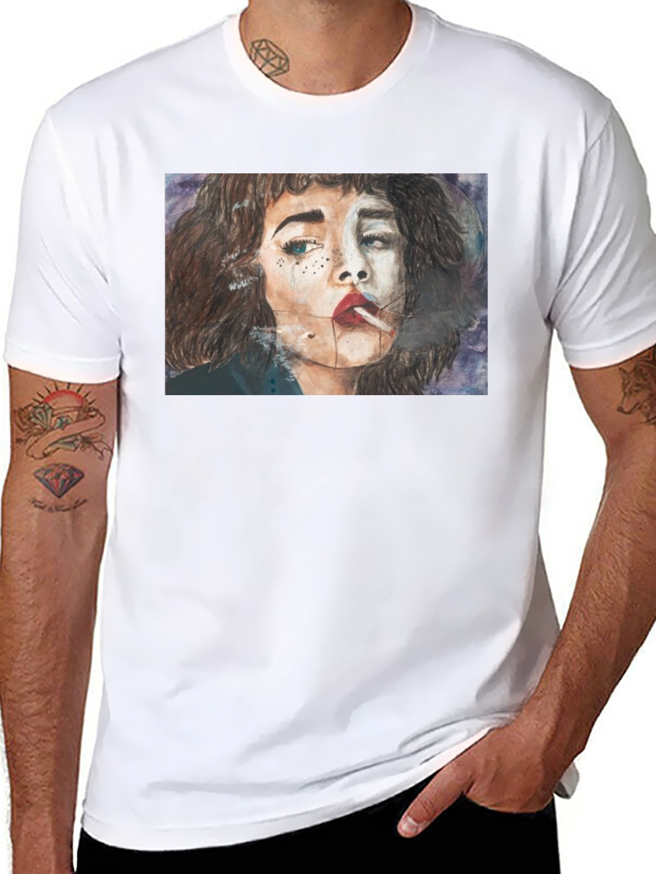 Smoking Woman Graphic Tee - Unisex Black T-Shirt