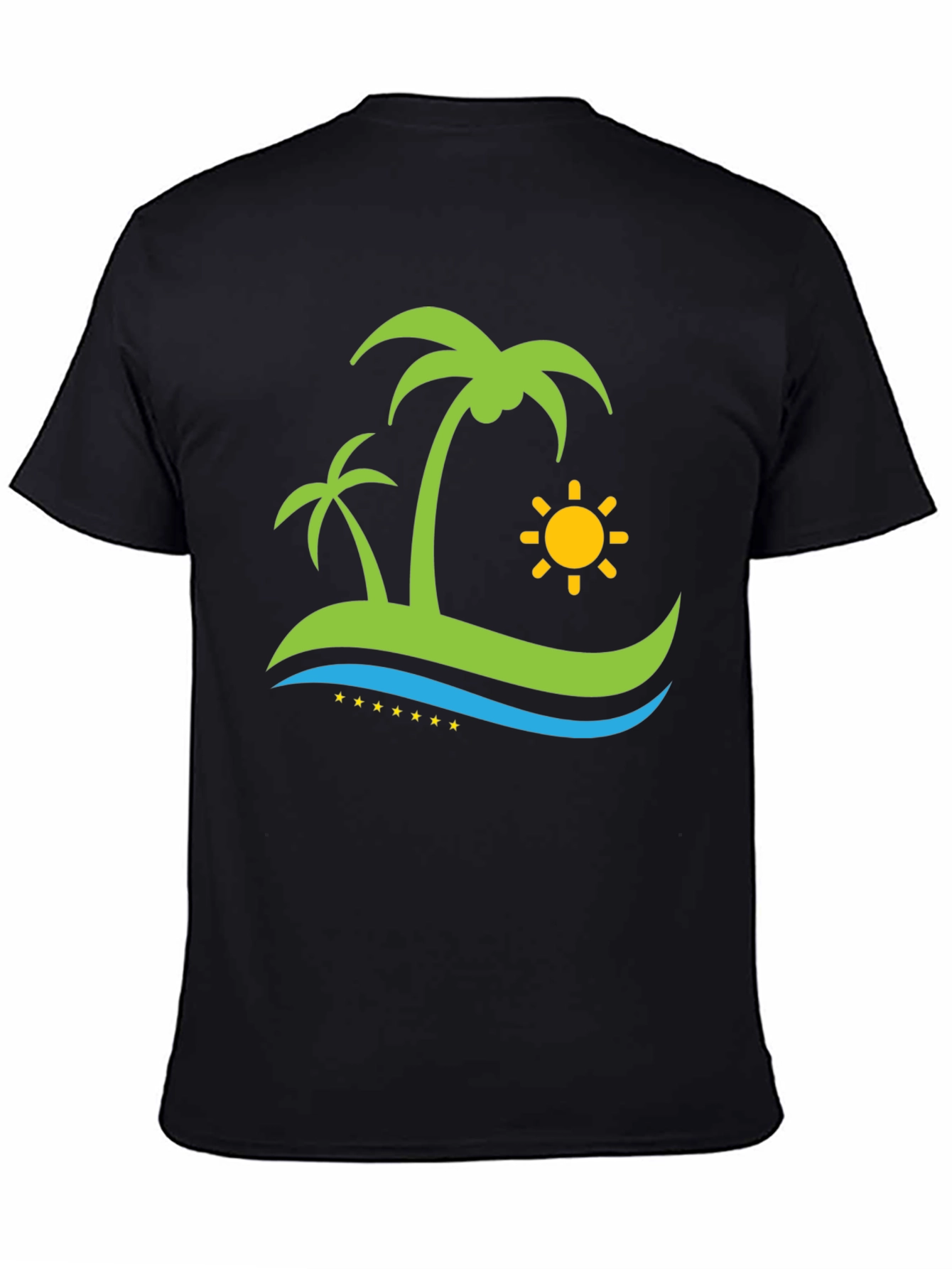 Island Vibe Black T-Shirt: Palm Trees & Sun