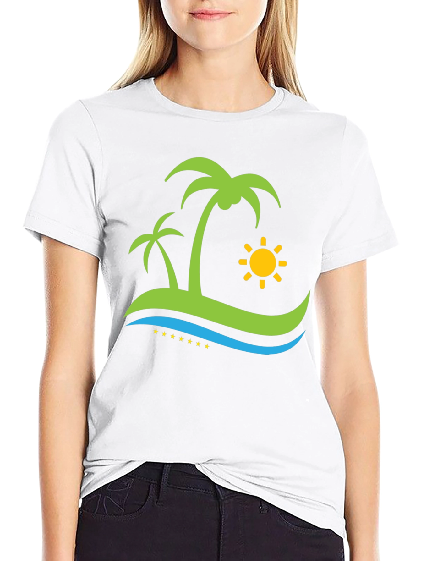 Island Vibe Black T-Shirt: Palm Trees & Sun