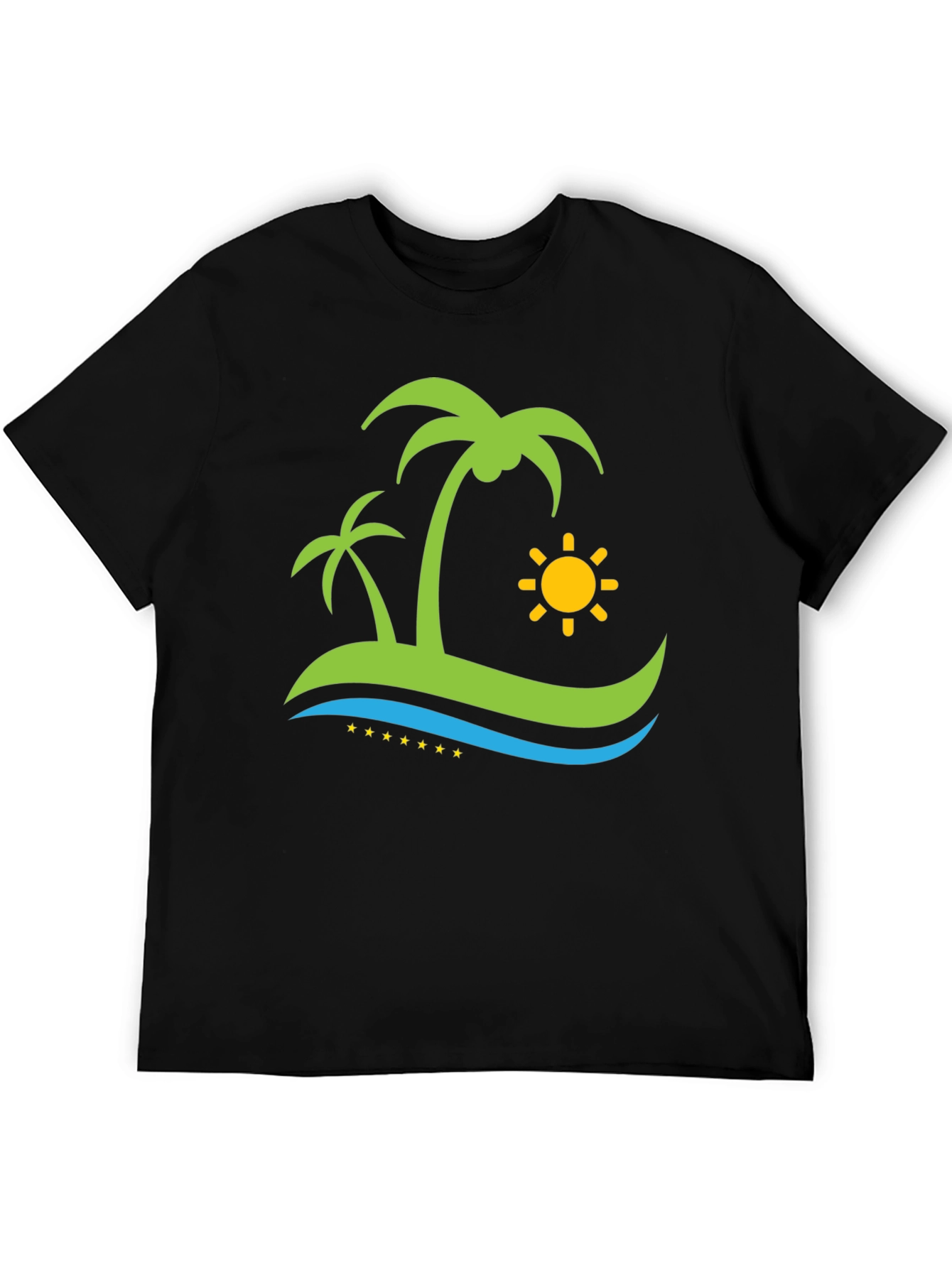 Island Vibe Black T-Shirt: Palm Trees & Sun