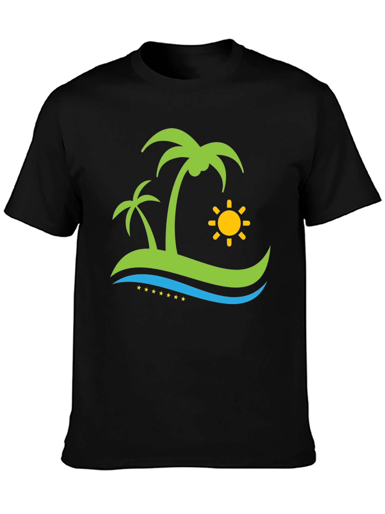 Island Vibe Black T-Shirt: Palm Trees & Sun