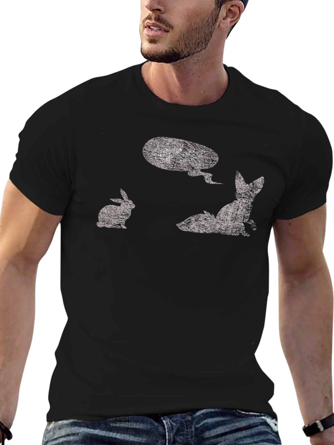 Fox and Rabbit Graphic Tee - Black Cotton T-Shirt