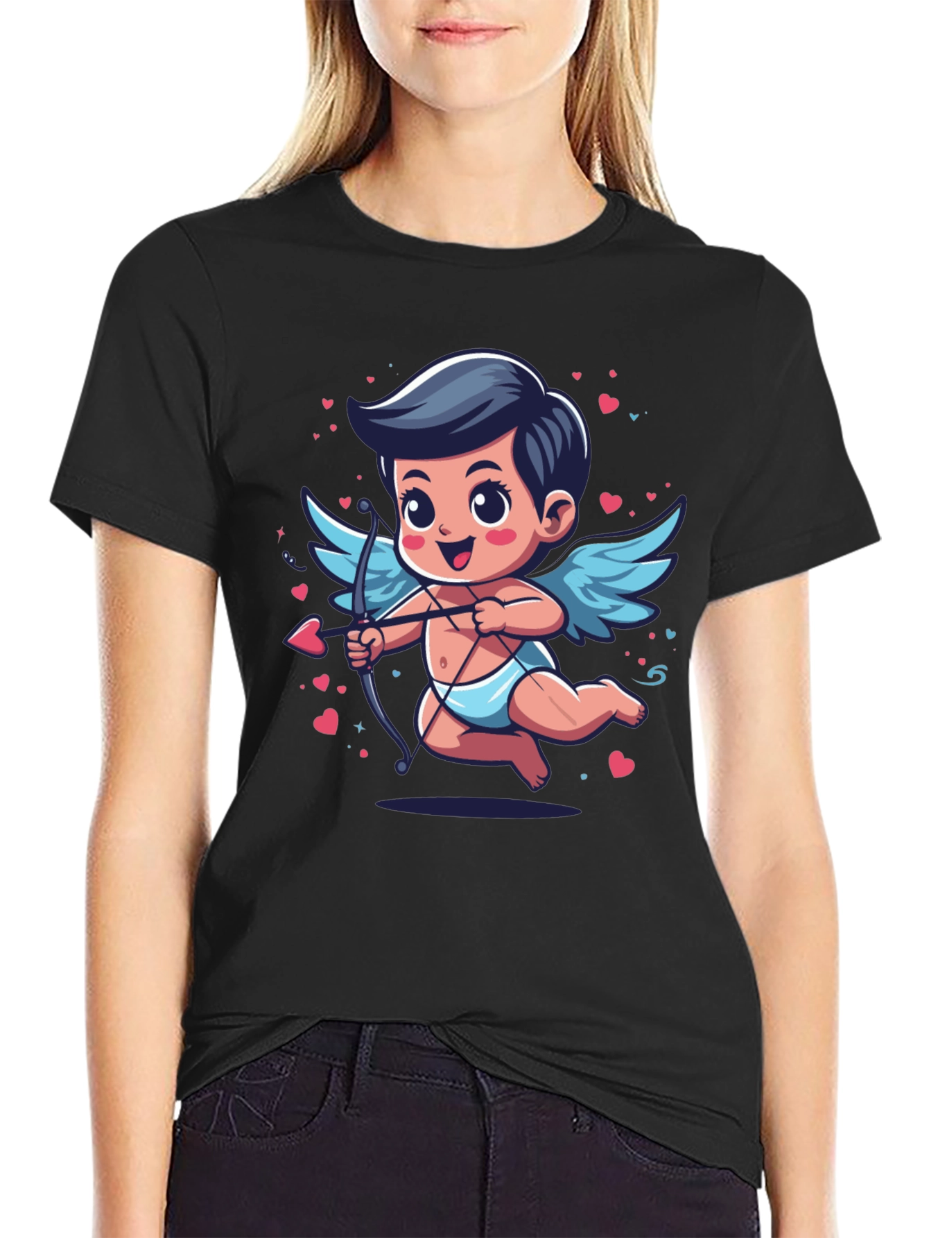Cupid Valentines Day Graphic Tee - Black