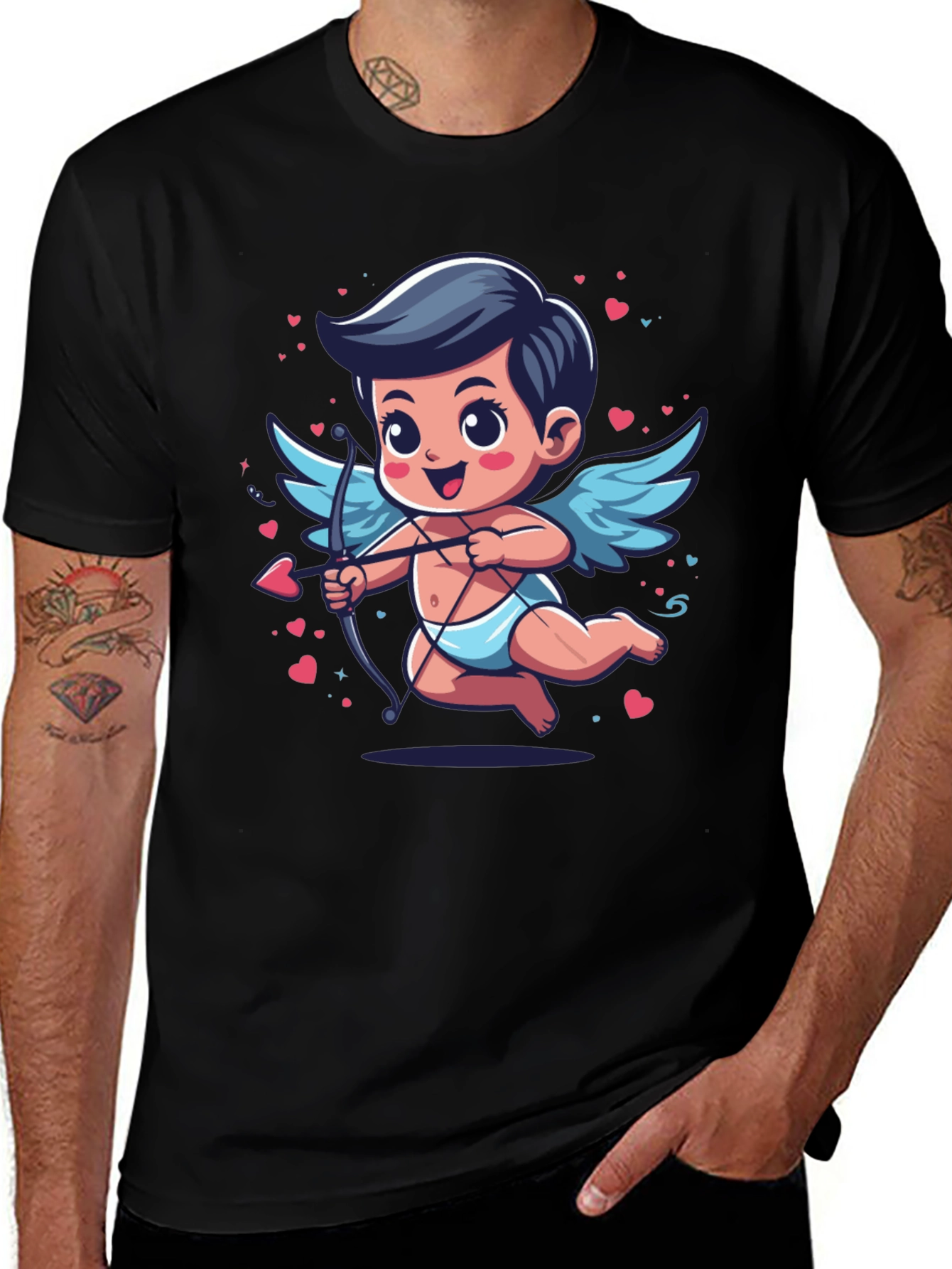 Cupid Valentines Day Graphic Tee - Black
