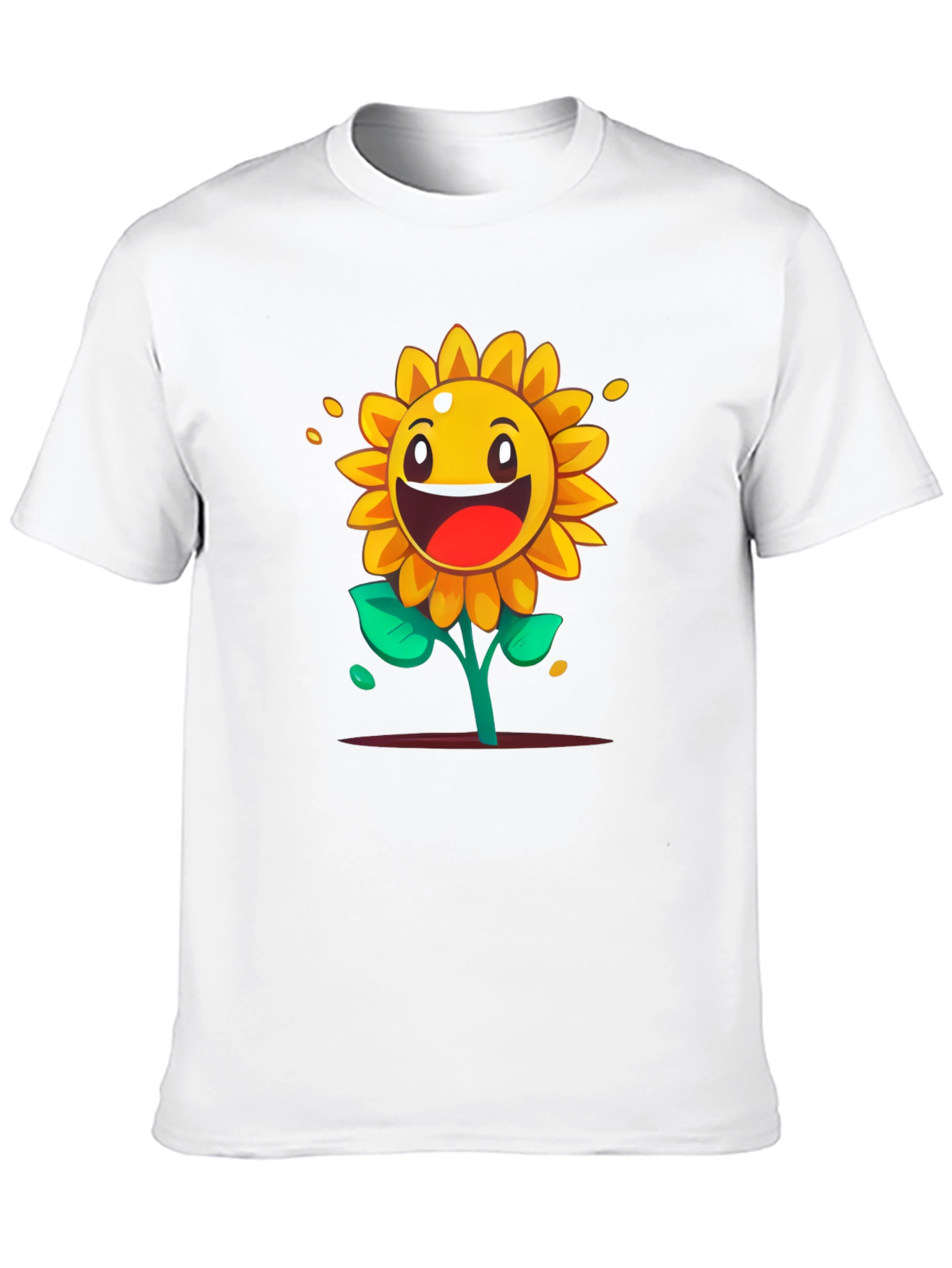 Cartoon Sunflower Graphic Tee - Black Cotton Shirt