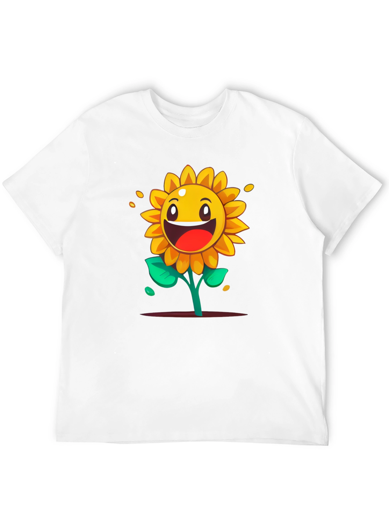 Cartoon Sunflower Graphic Tee - Black Cotton Shirt