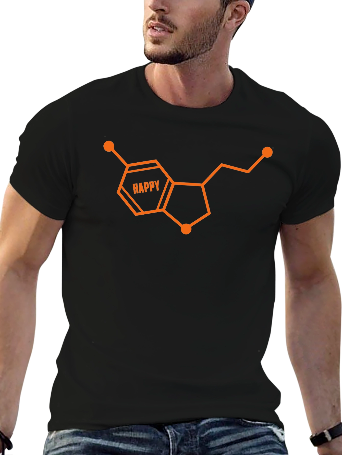 Happy Serotonin Molecule Graphic Tee - Black