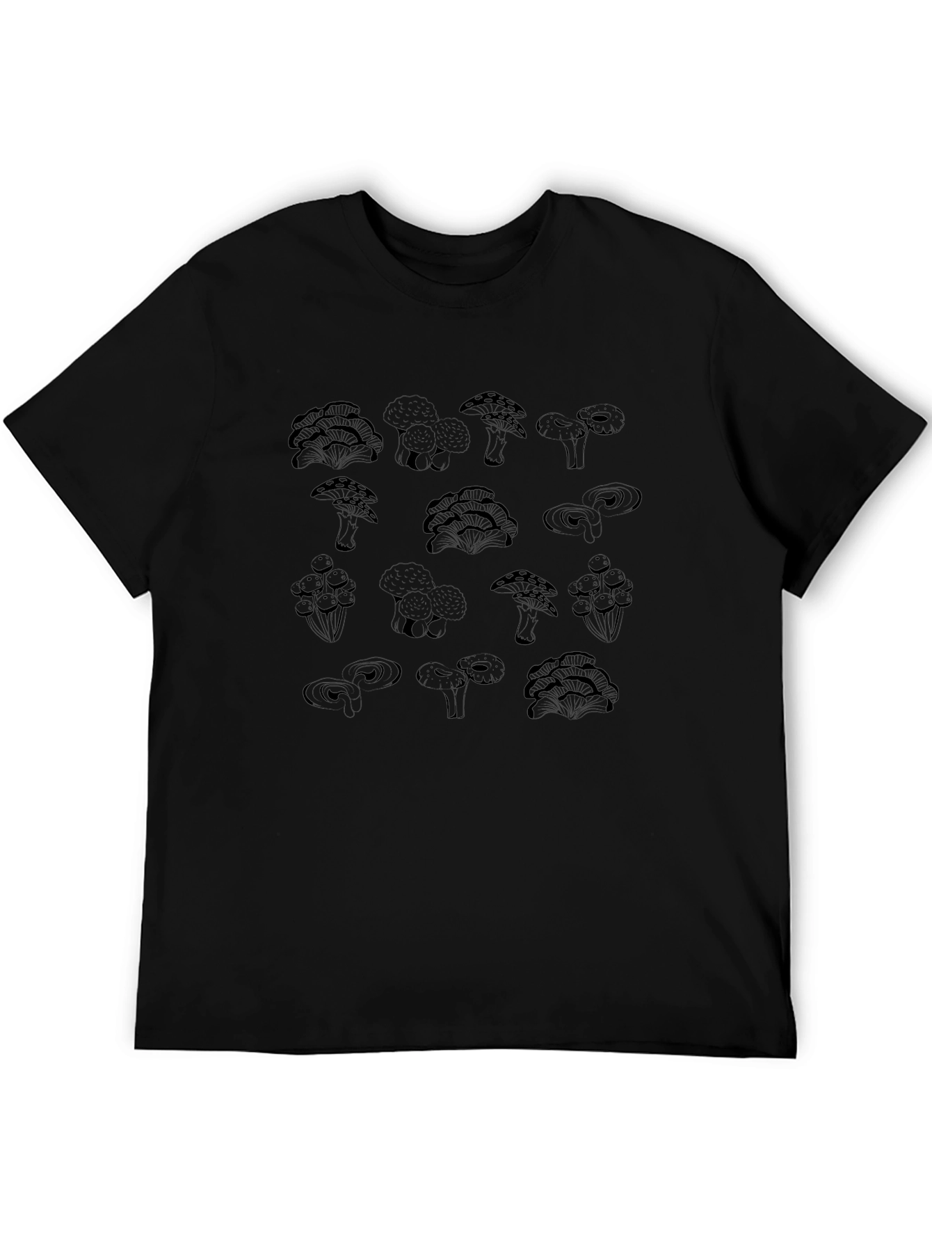 Mushroom Print Black T-Shirt