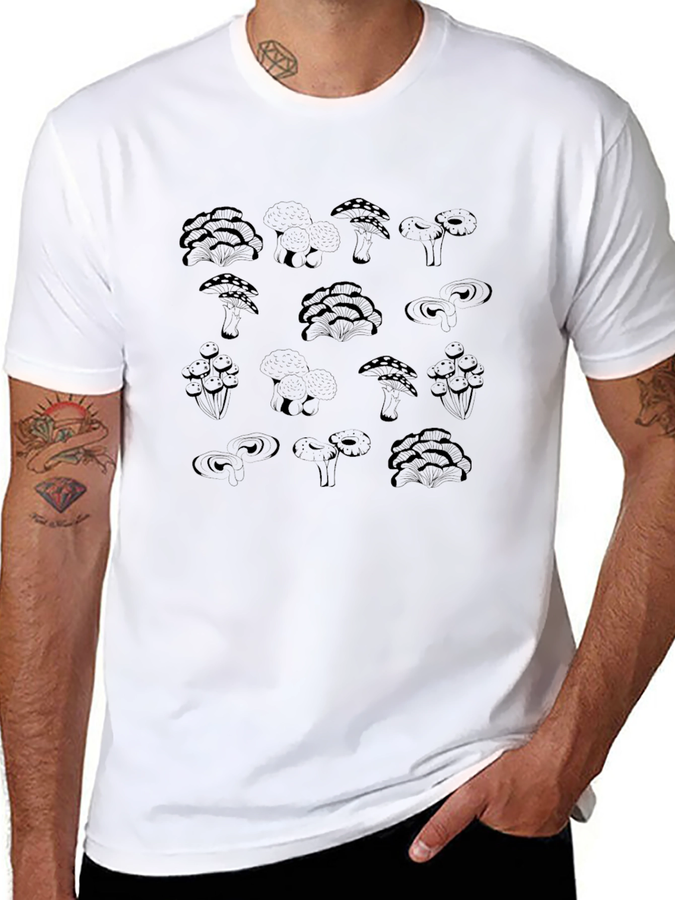 Mushroom Print Black T-Shirt