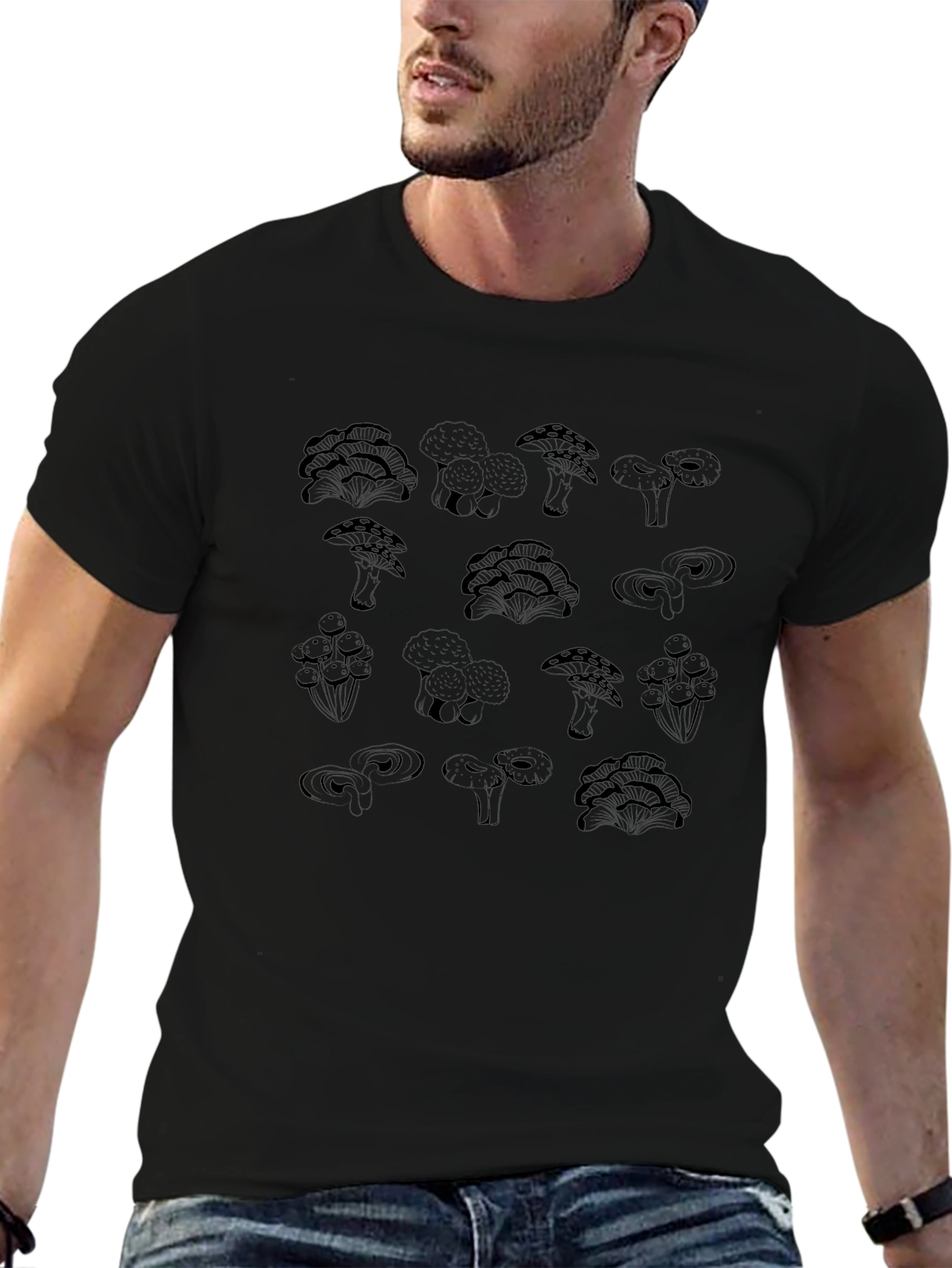 Mushroom Print Black T-Shirt