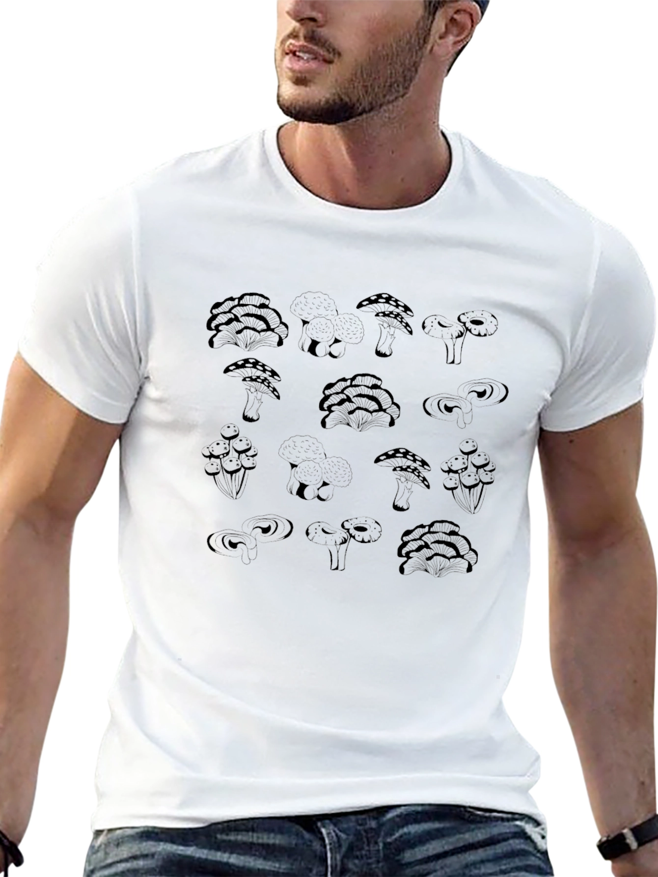 Mushroom Print Black T-Shirt