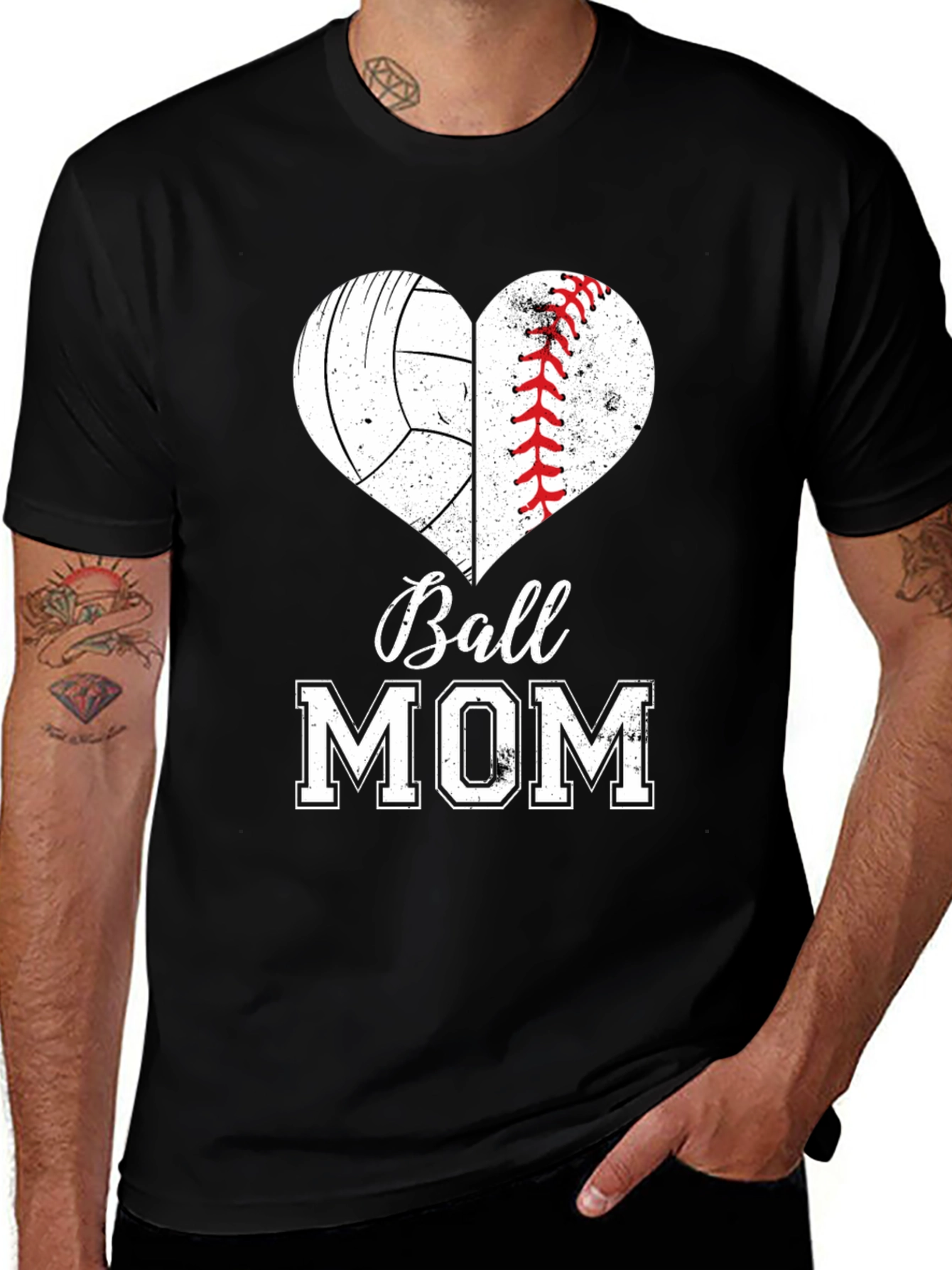 Ball Mom T-Shirt - Volleyball Baseball Heart Design