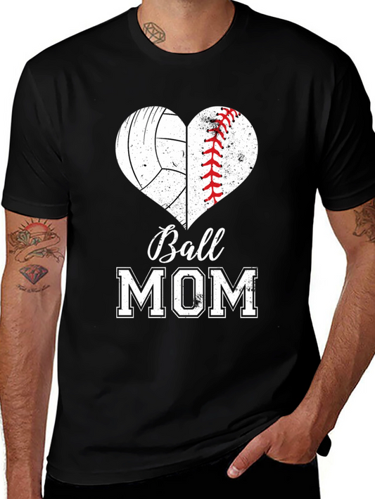 Ball Mom T-Shirt - Volleyball Baseball Heart Design