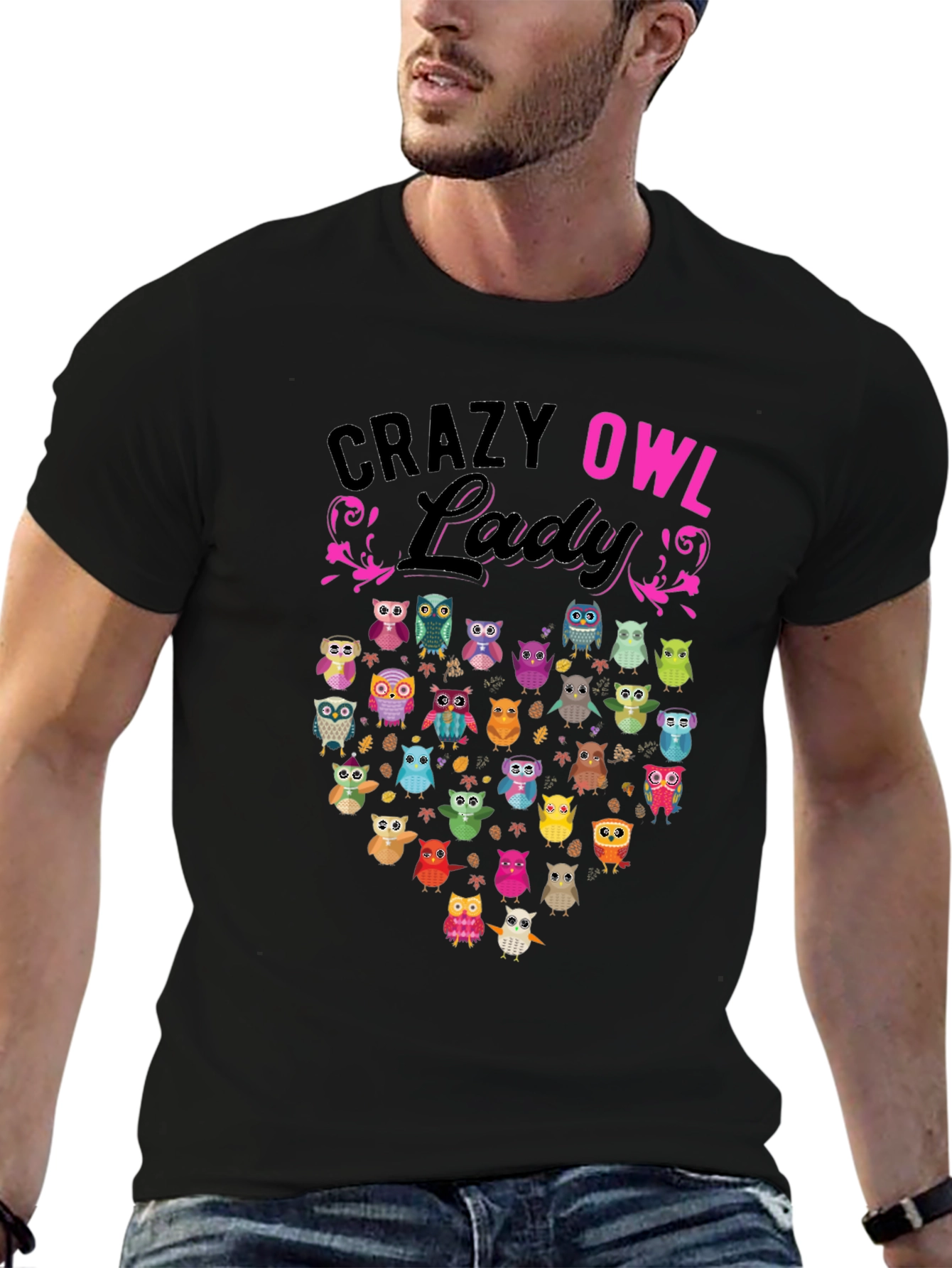 Crazy Owl Lady T-Shirt - Unique Graphic Tee