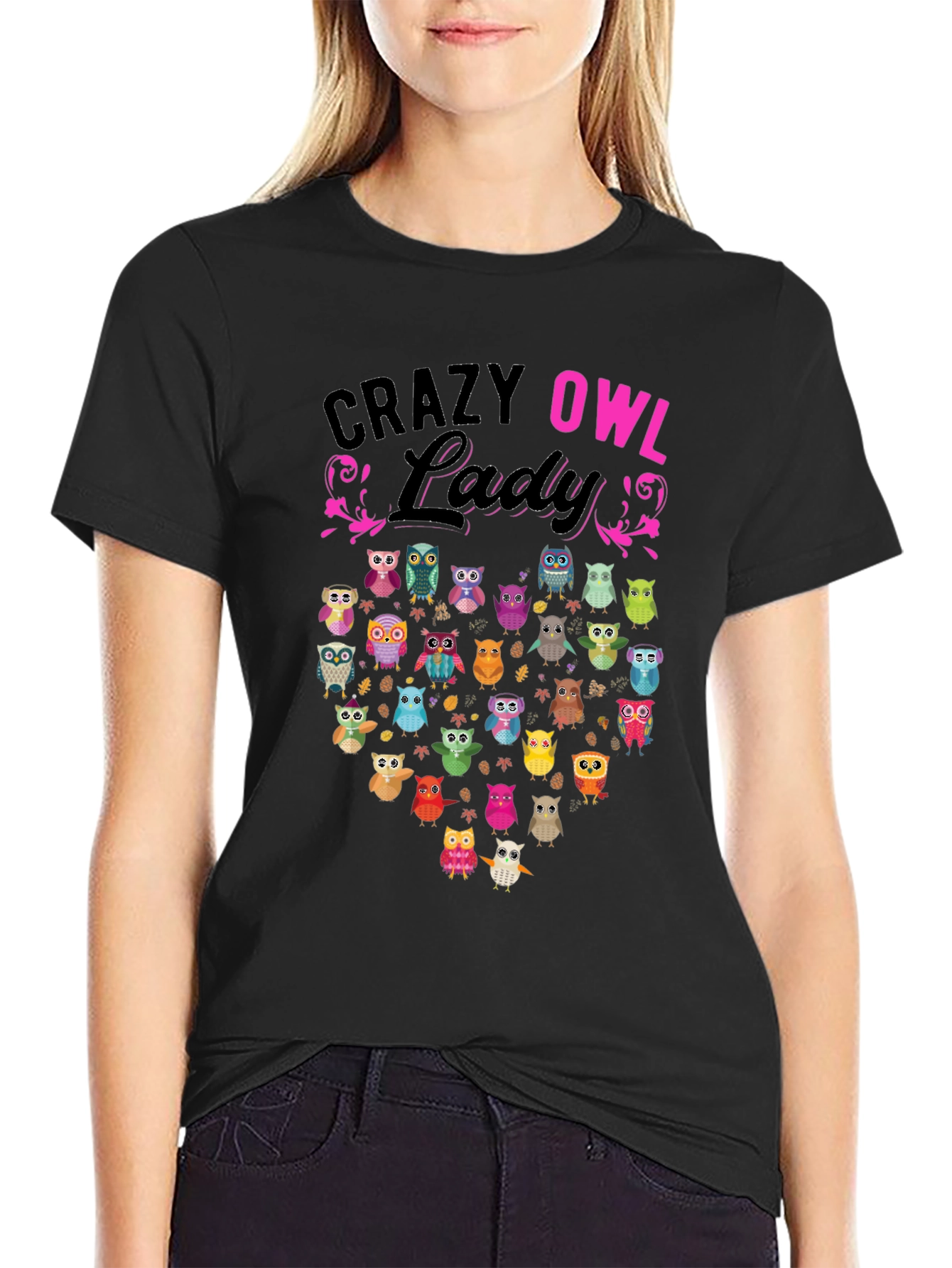 Crazy Owl Lady T-Shirt - Unique Graphic Tee