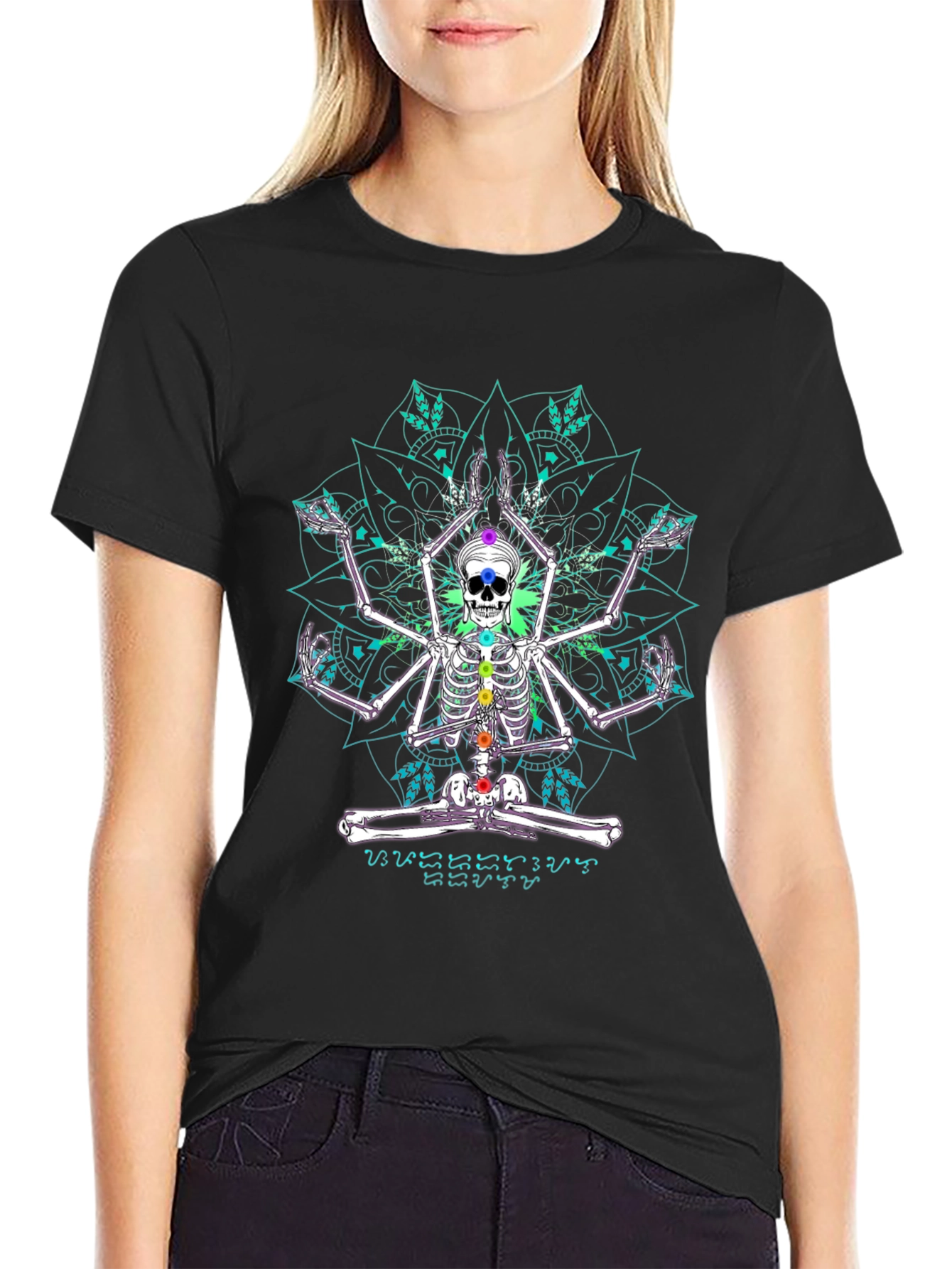 Skeleton Yoga Chakra Mandala Graphic Tee
