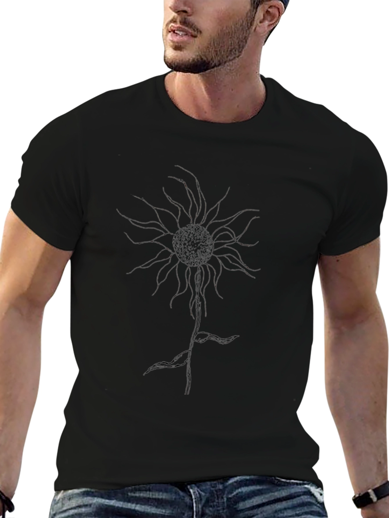 Abstract Floral Print Black T-Shirt for Men