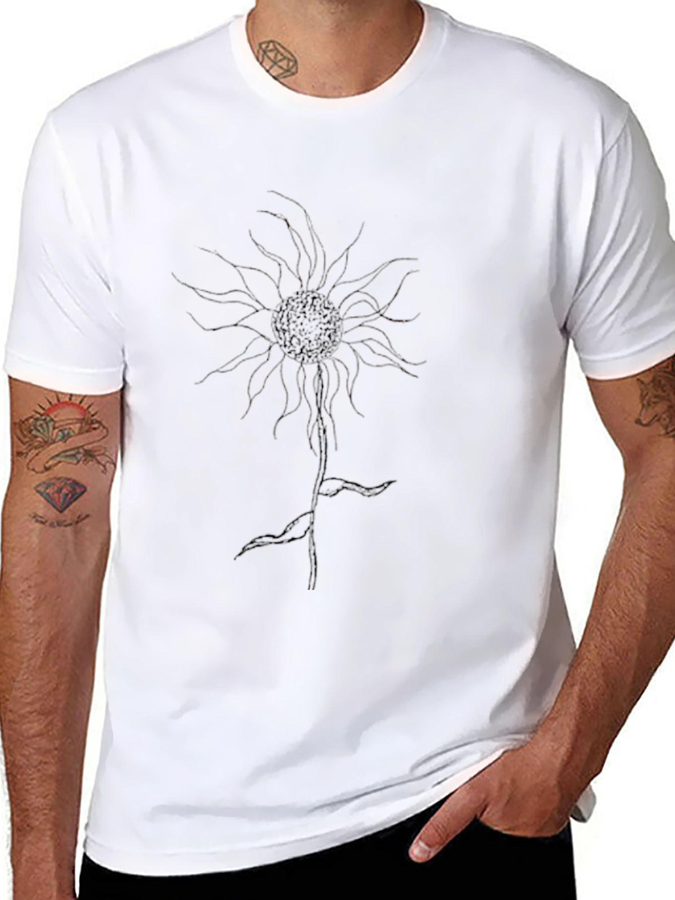 Abstract Floral Print Black T-Shirt for Men