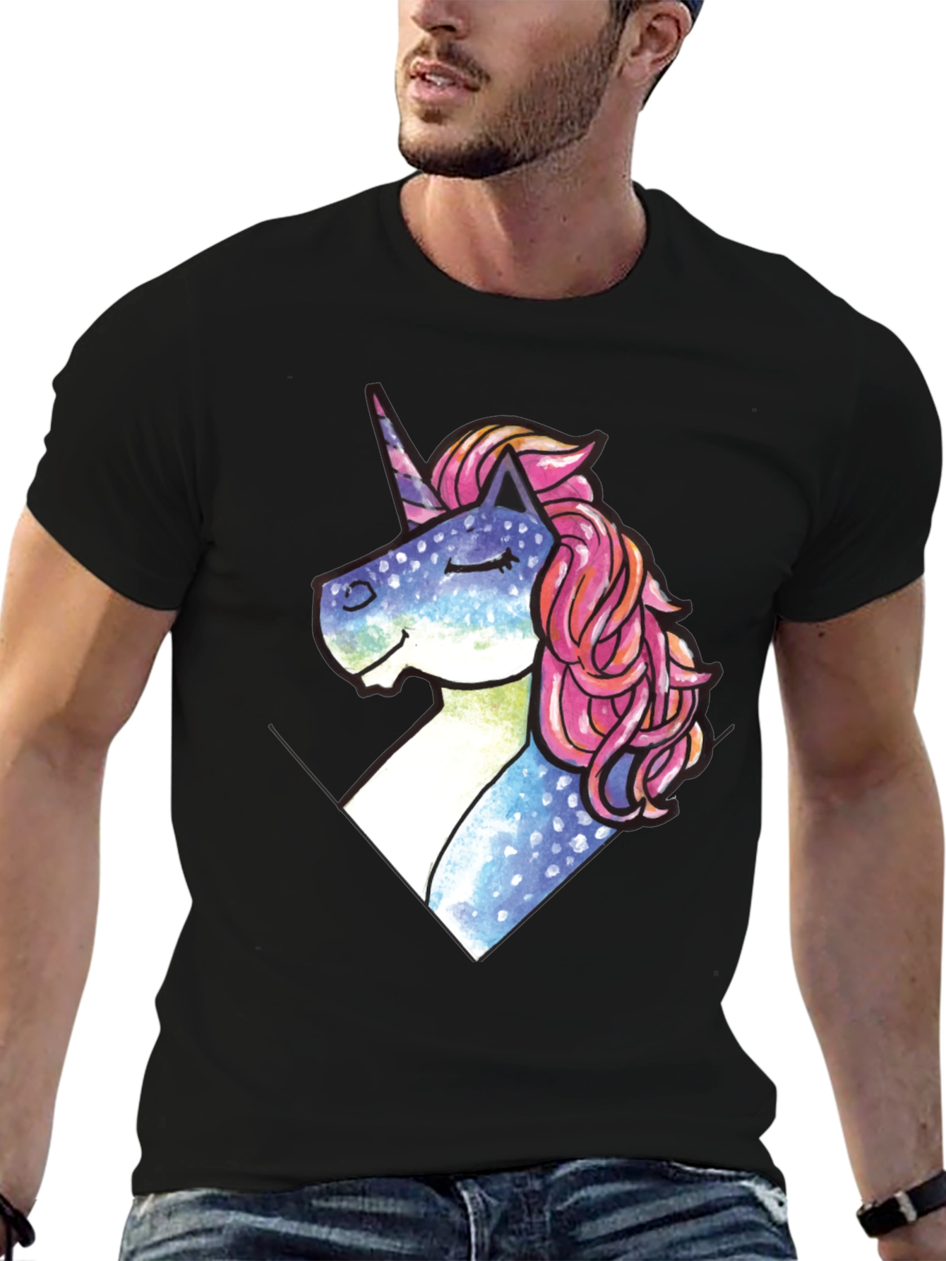 Unicorn Pocket Print Black T-Shirt