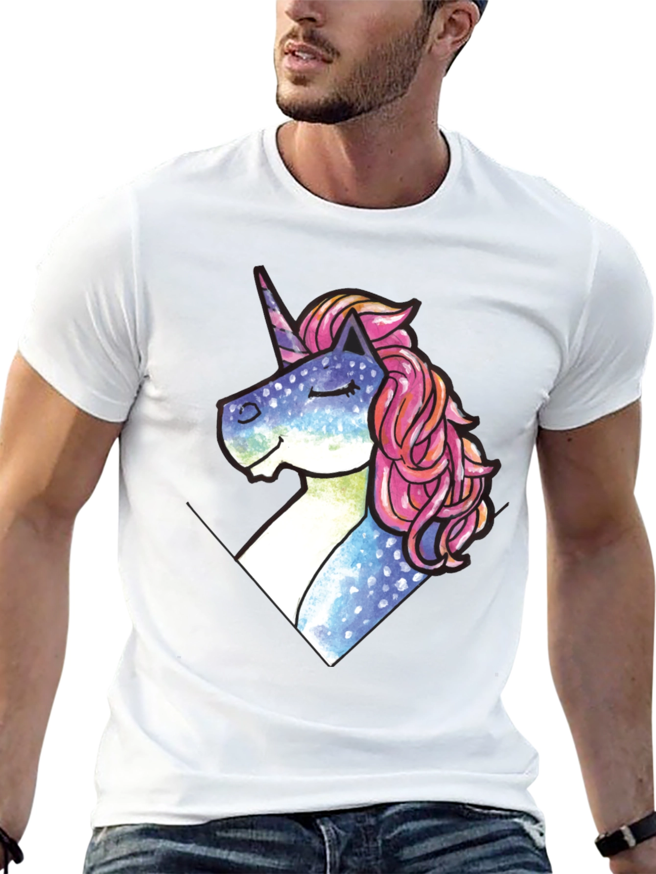 Unicorn Pocket Print Black T-Shirt