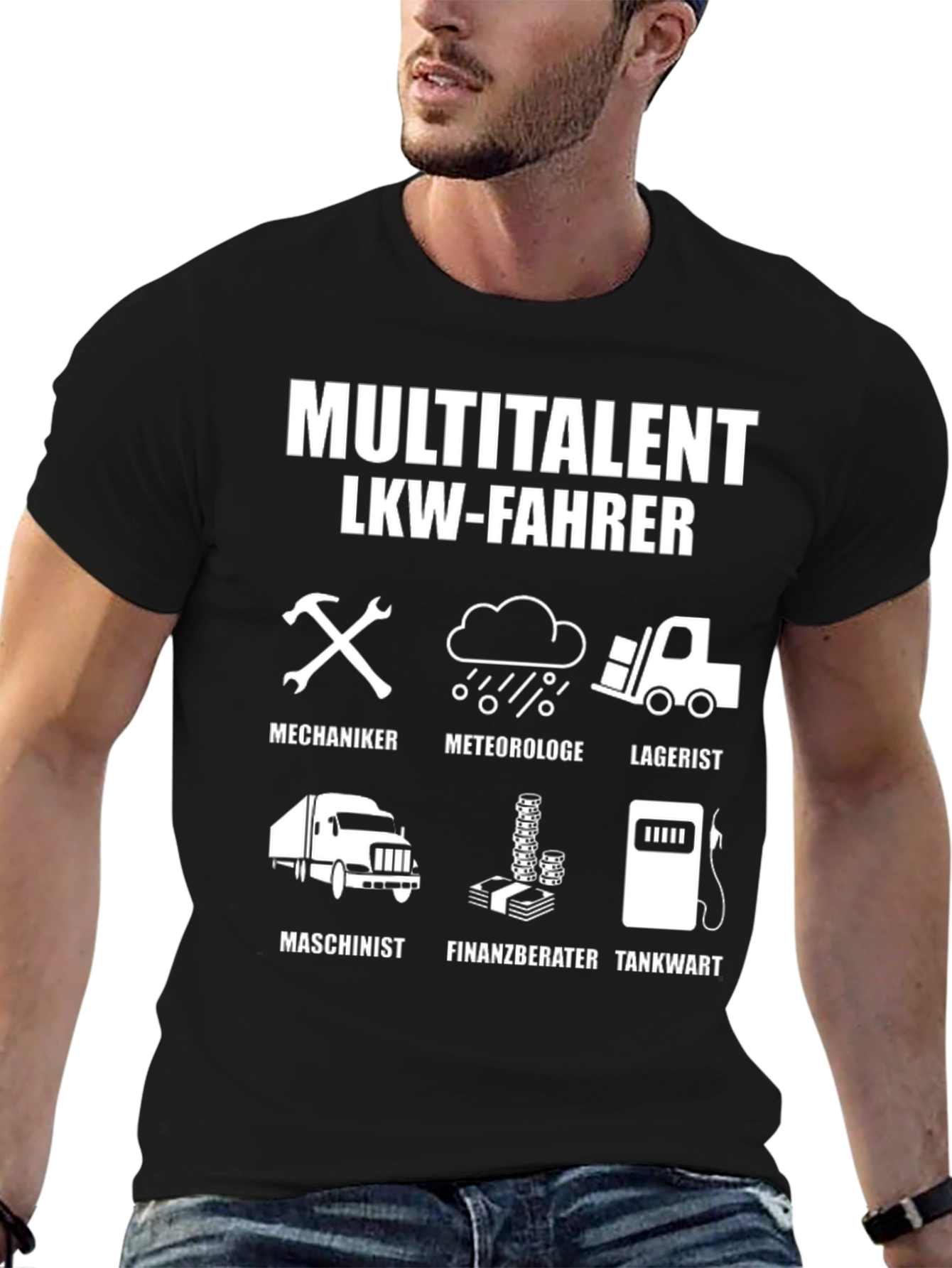 Multitalent LKW-Fahrer Black Graphic T-Shirt