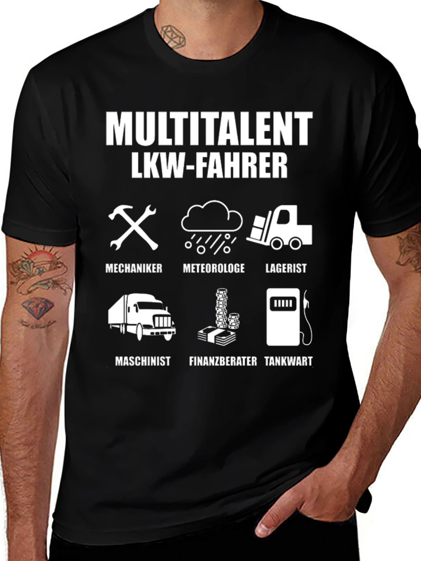 Multitalent LKW-Fahrer Black Graphic T-Shirt