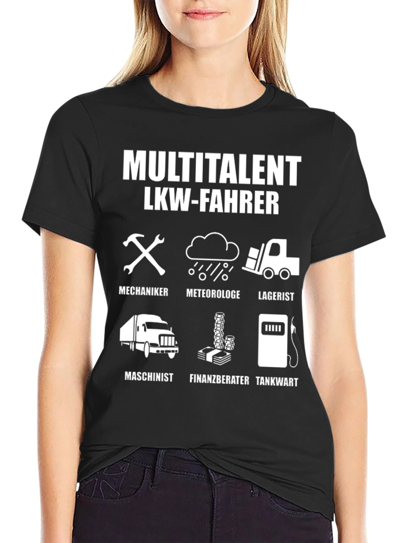 Multitalent LKW-Fahrer Black Graphic T-Shirt