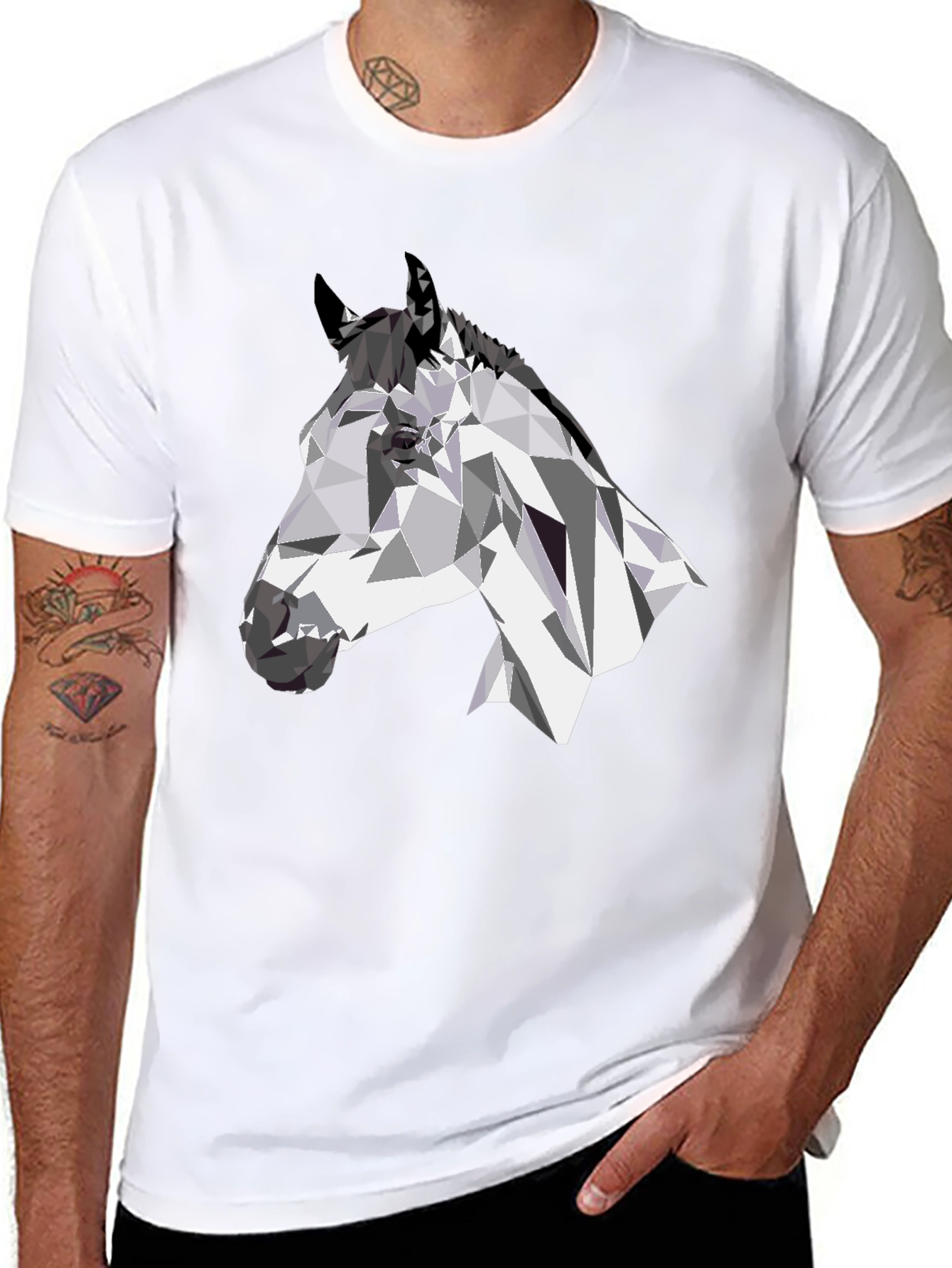Geometric Horse Head Black T-Shirt