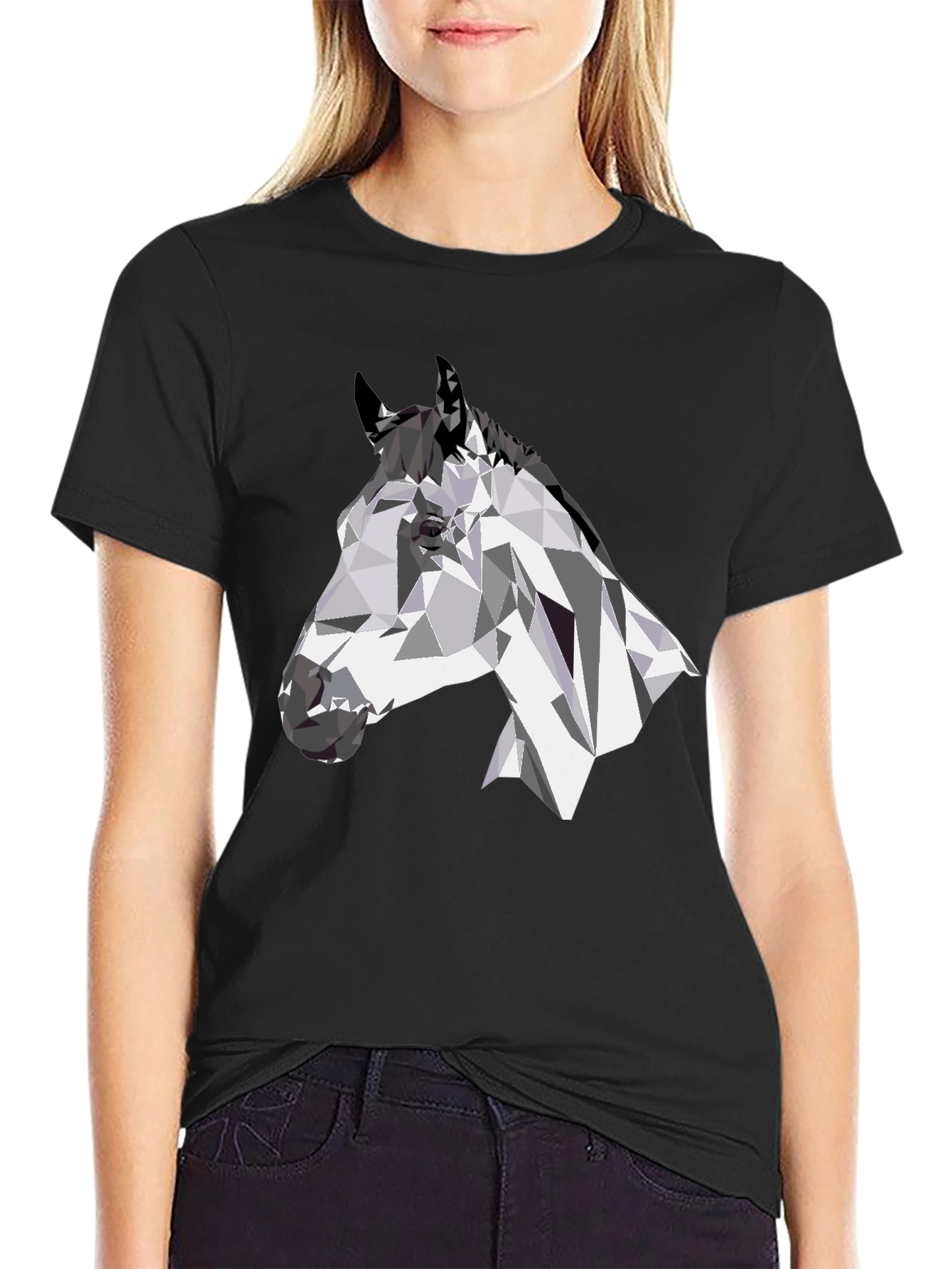 Geometric Horse Head Black T-Shirt