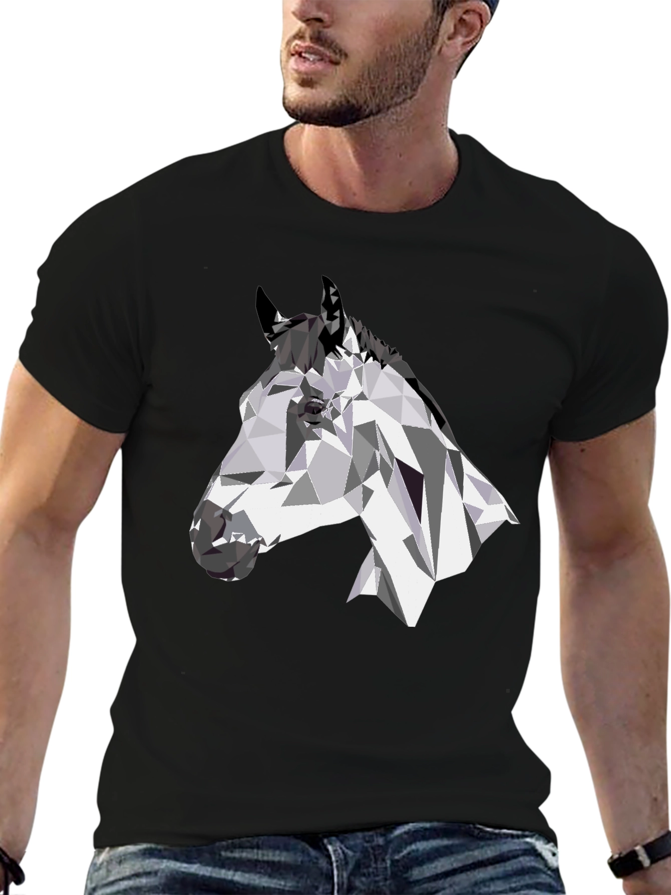 Geometric Horse Head Black T-Shirt
