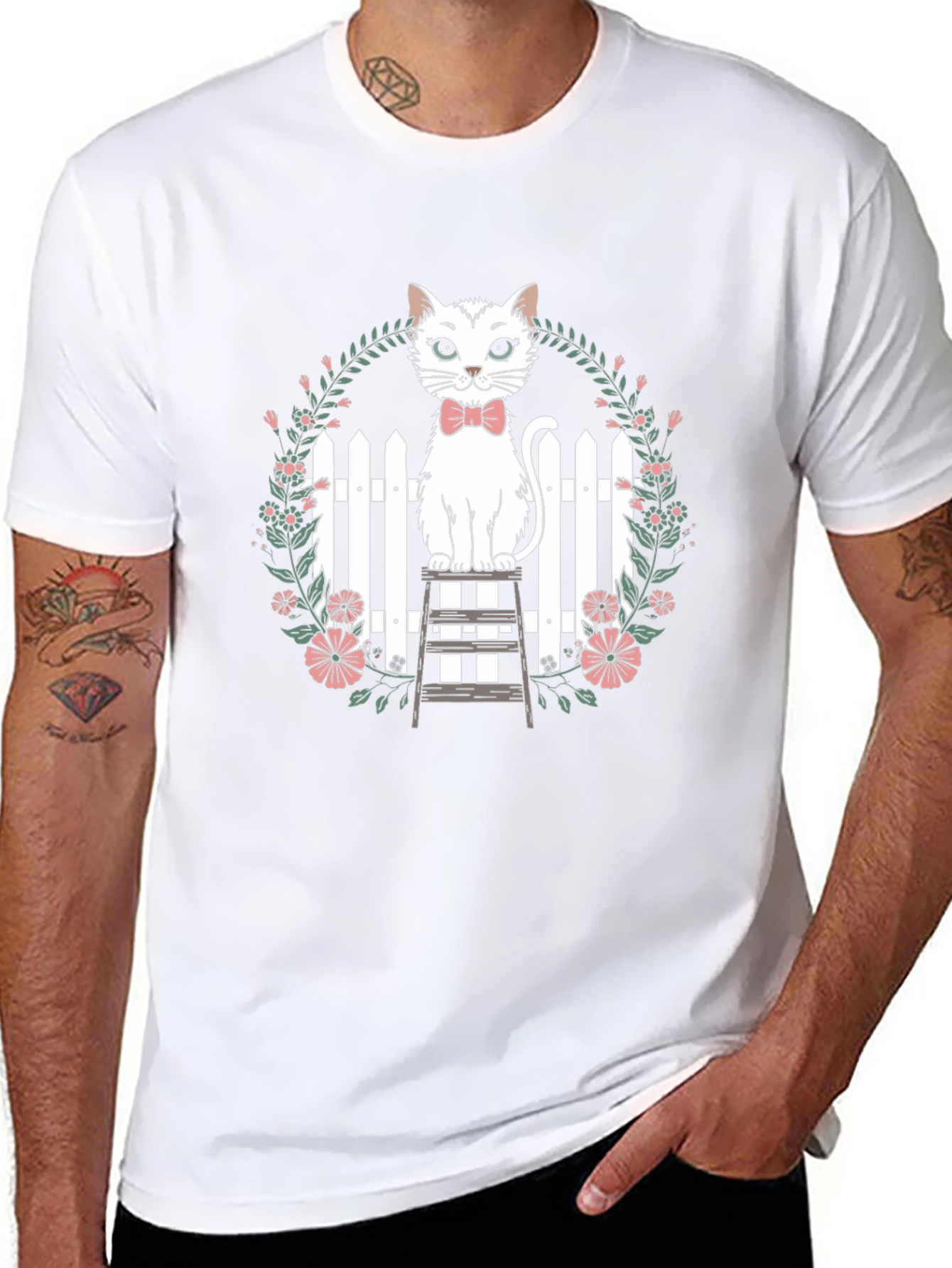 Cat Bowtie Floral Tee - Whimsical Comfort