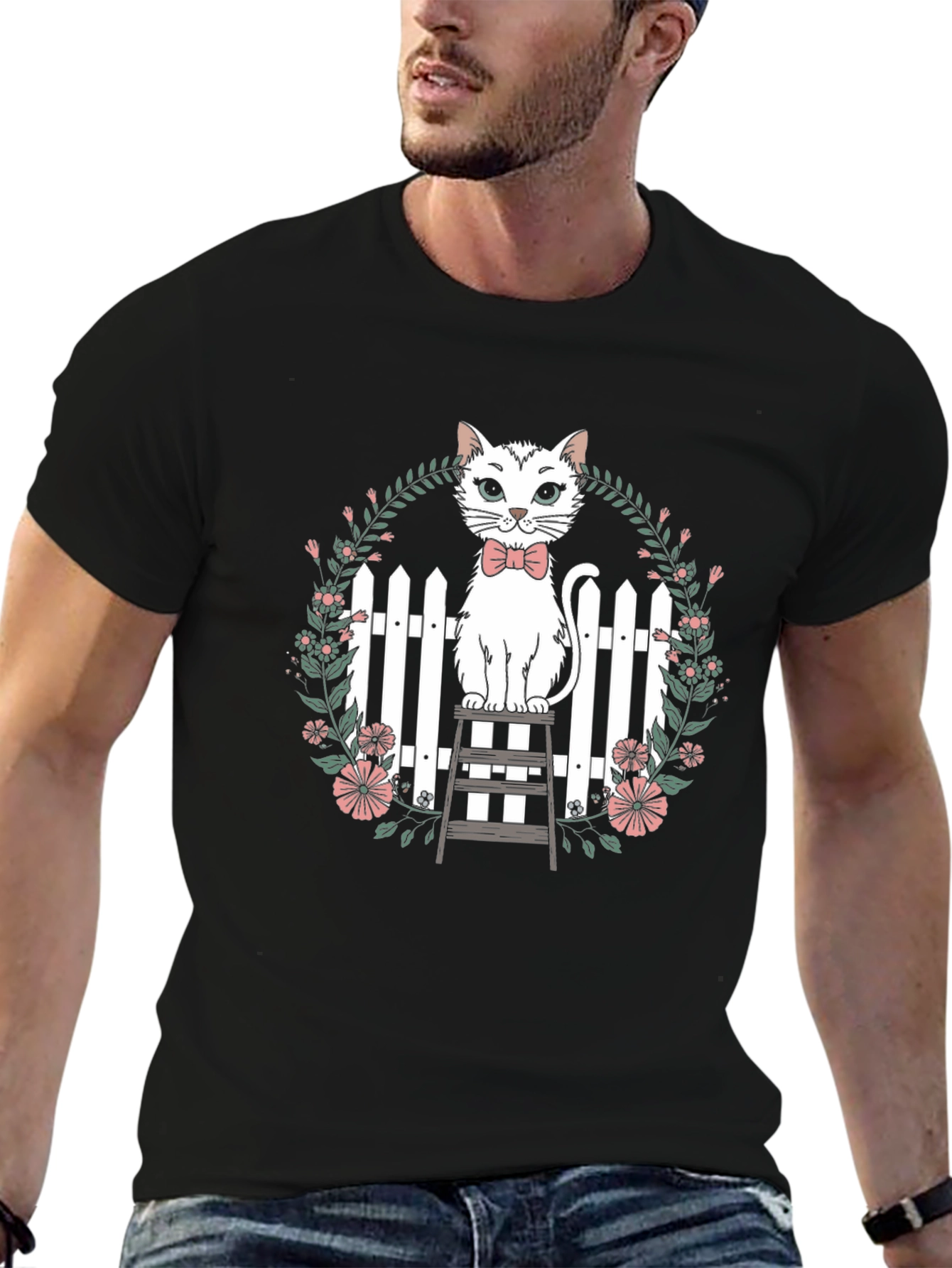 Cat Bowtie Floral Tee - Whimsical Comfort