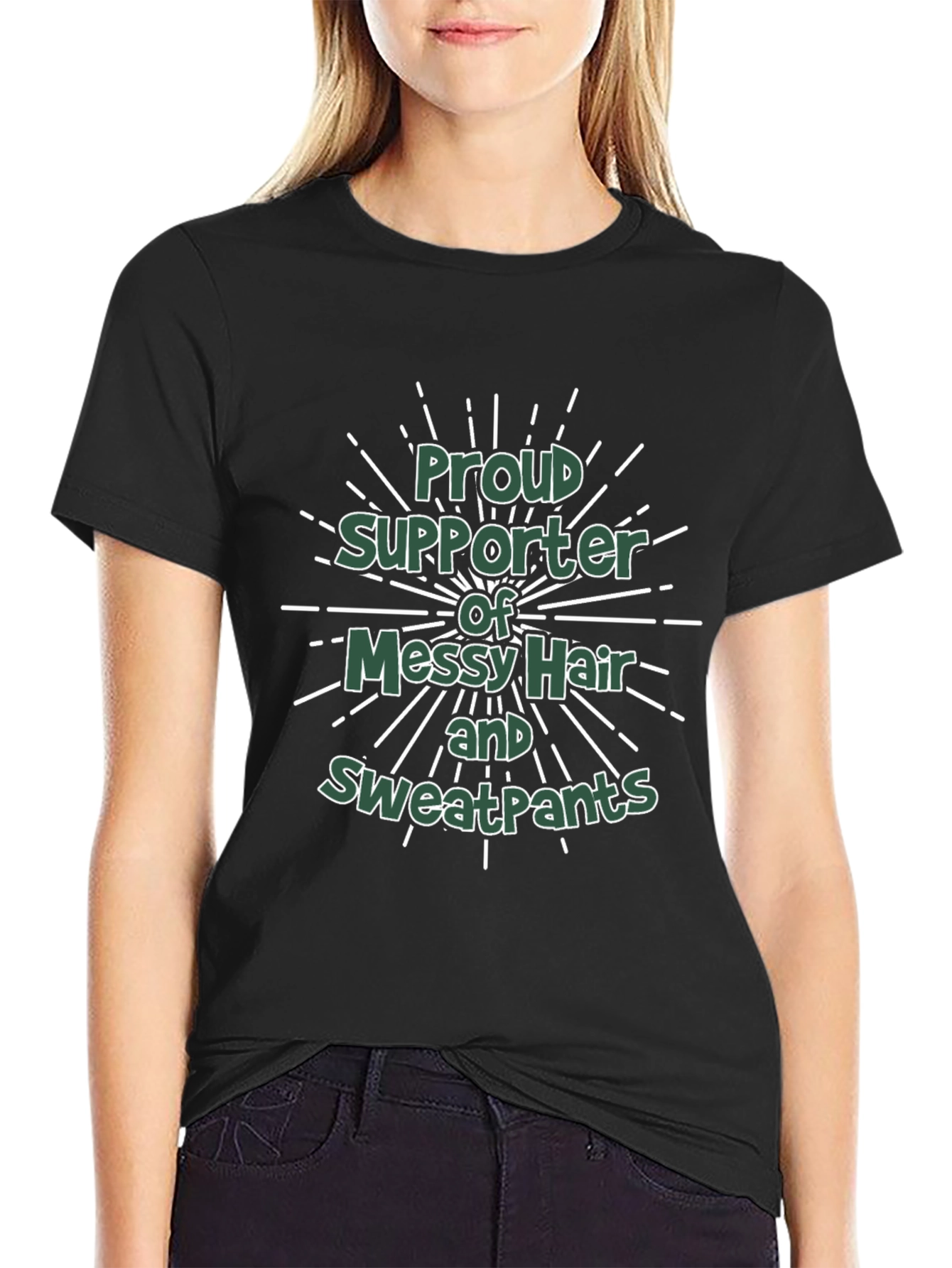Proud Supporter Messy Hair Sweatpants Black T-Shirt