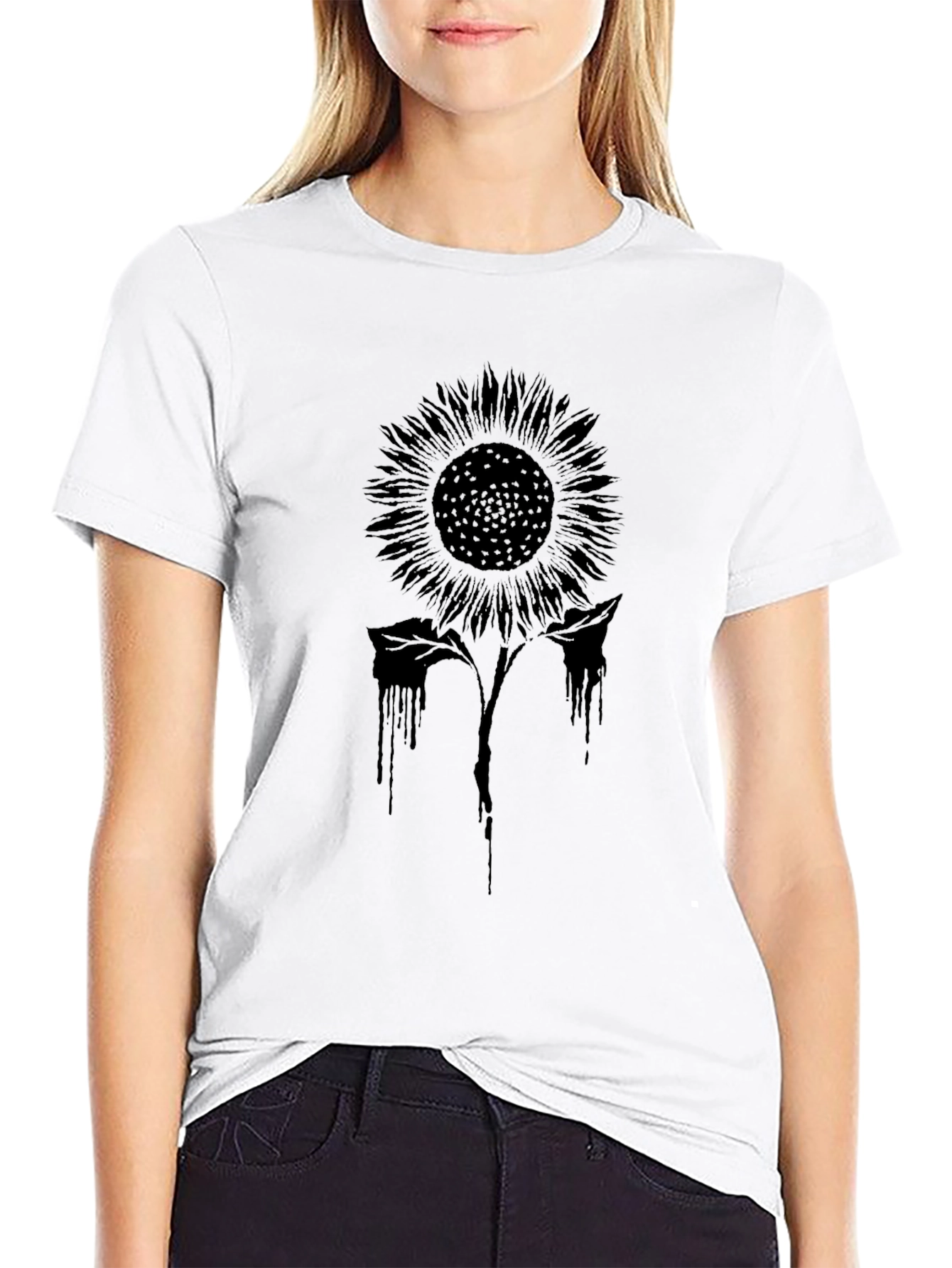 Black Sunflower Graphic Print T-Shirt