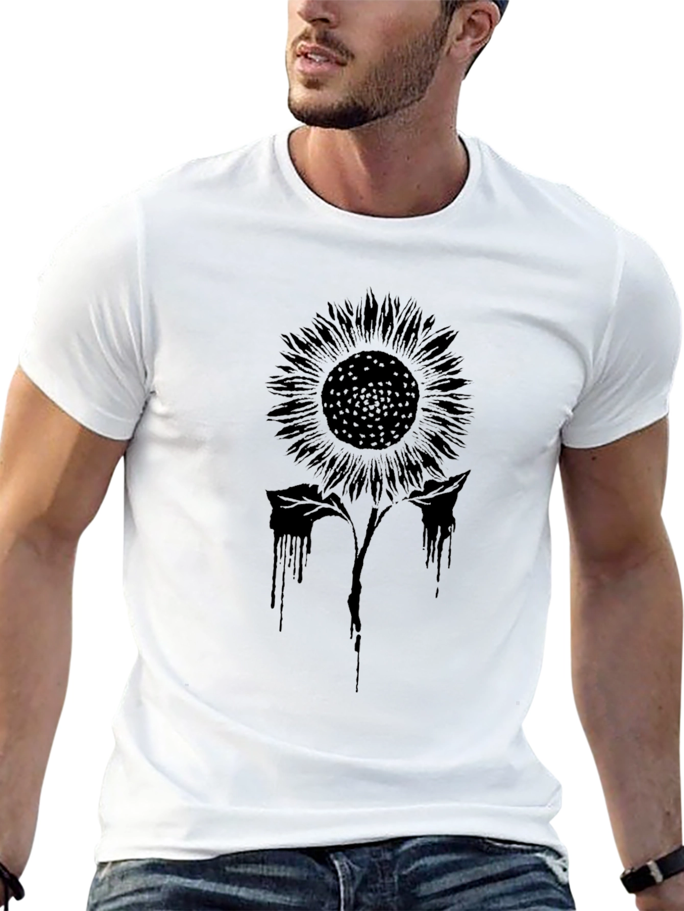 Black Sunflower Graphic Print T-Shirt