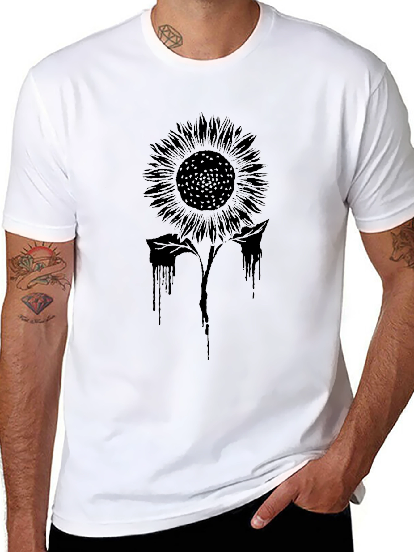 Black Sunflower Graphic Print T-Shirt