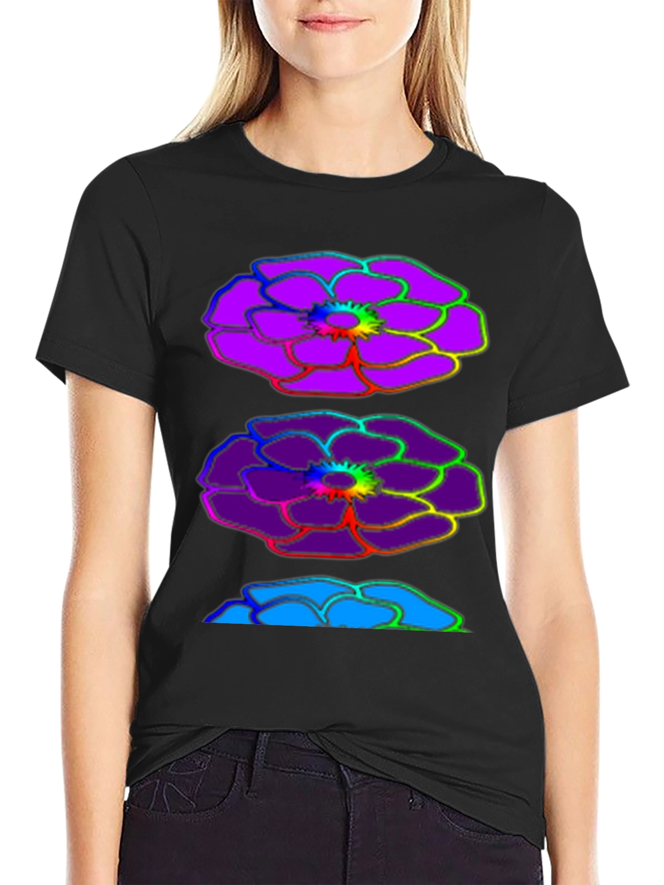 Rainbow Floral Graphic Black T-Shirt