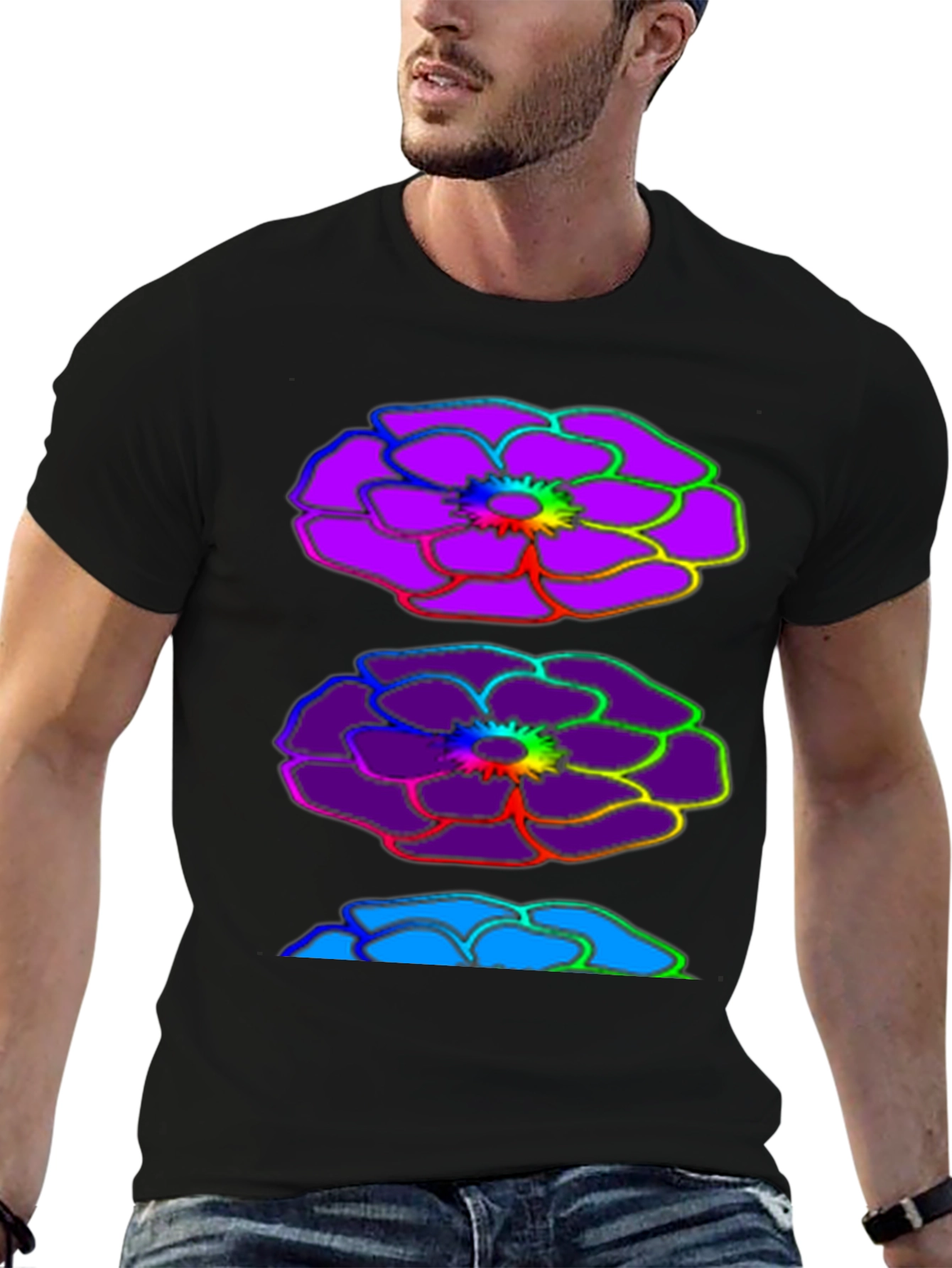 Rainbow Floral Graphic Black T-Shirt