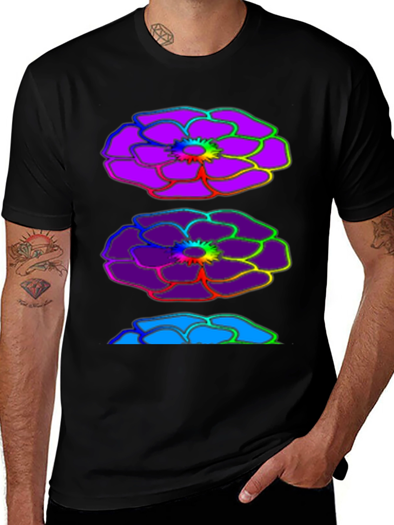 Rainbow Floral Graphic Black T-Shirt