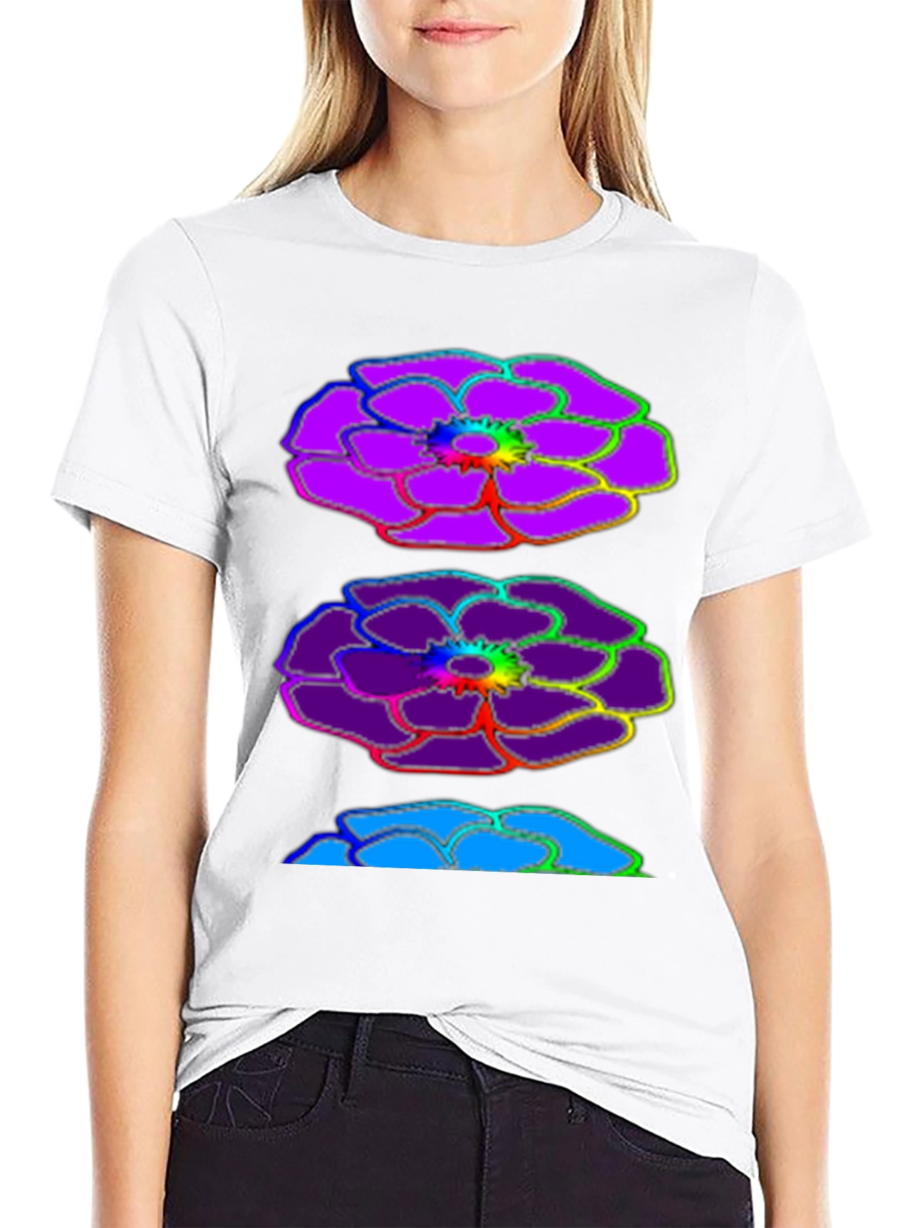 Rainbow Floral Graphic Black T-Shirt