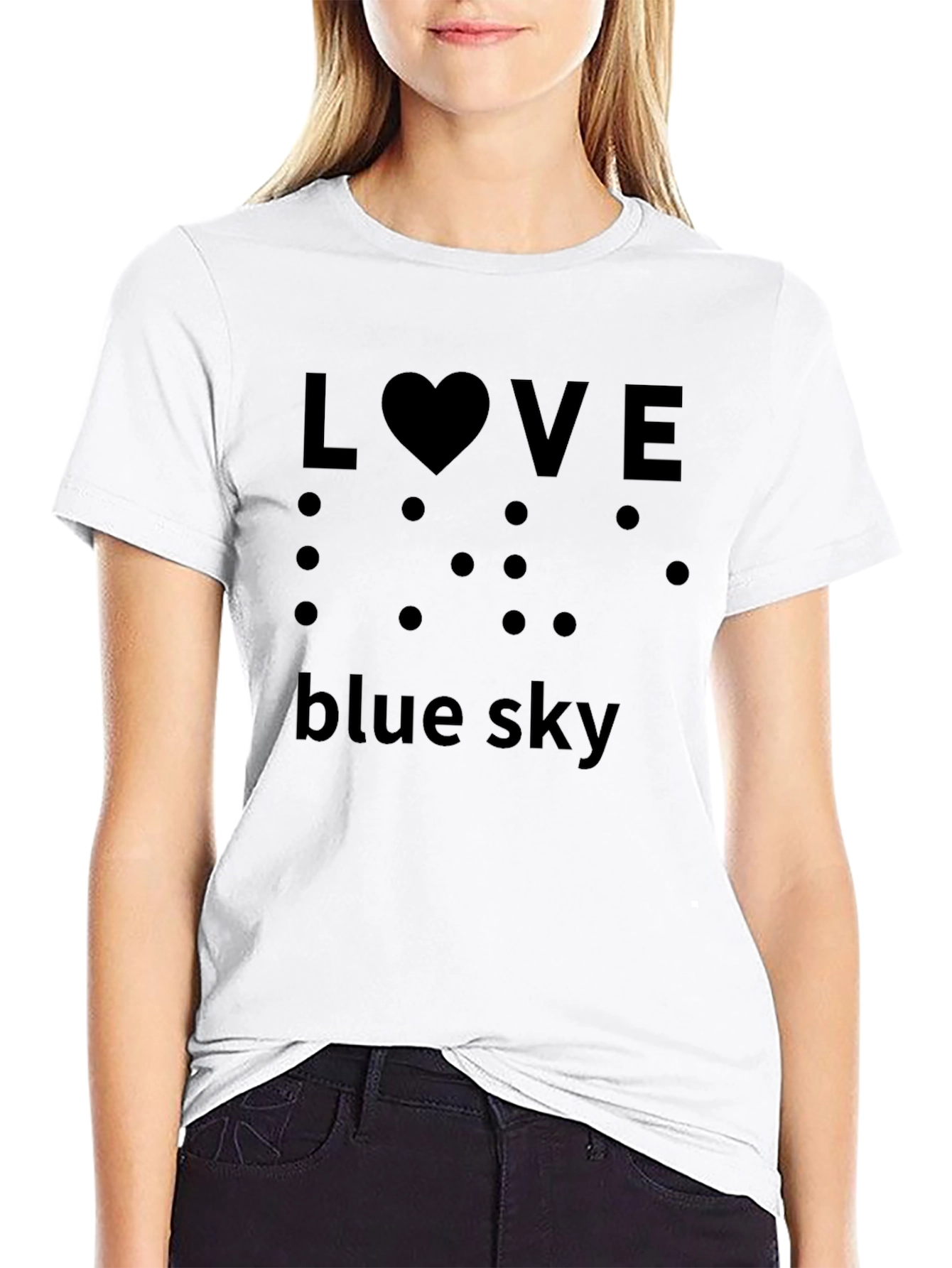 Love Blue Sky Black T-Shirt Braille