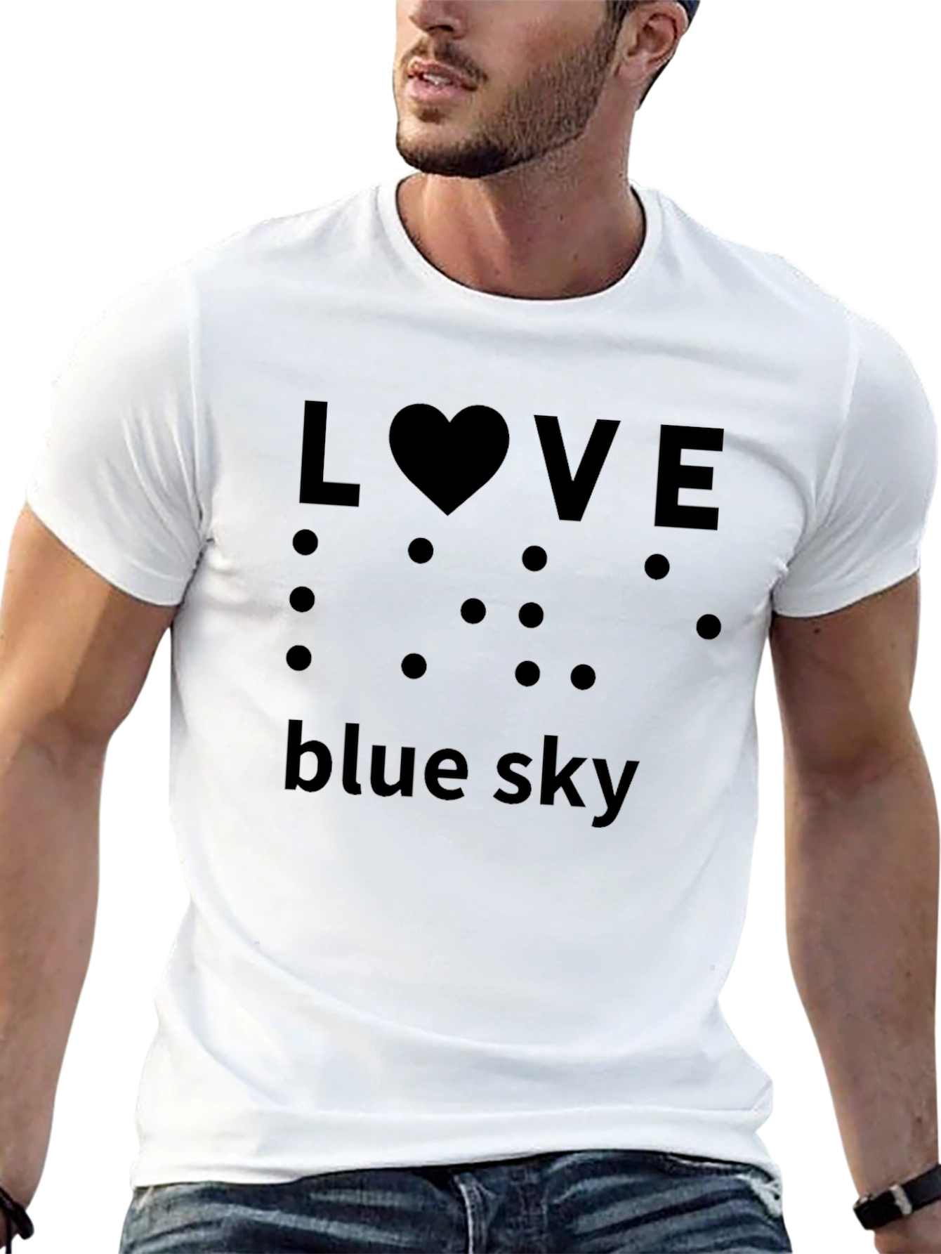 Love Blue Sky Black T-Shirt Braille