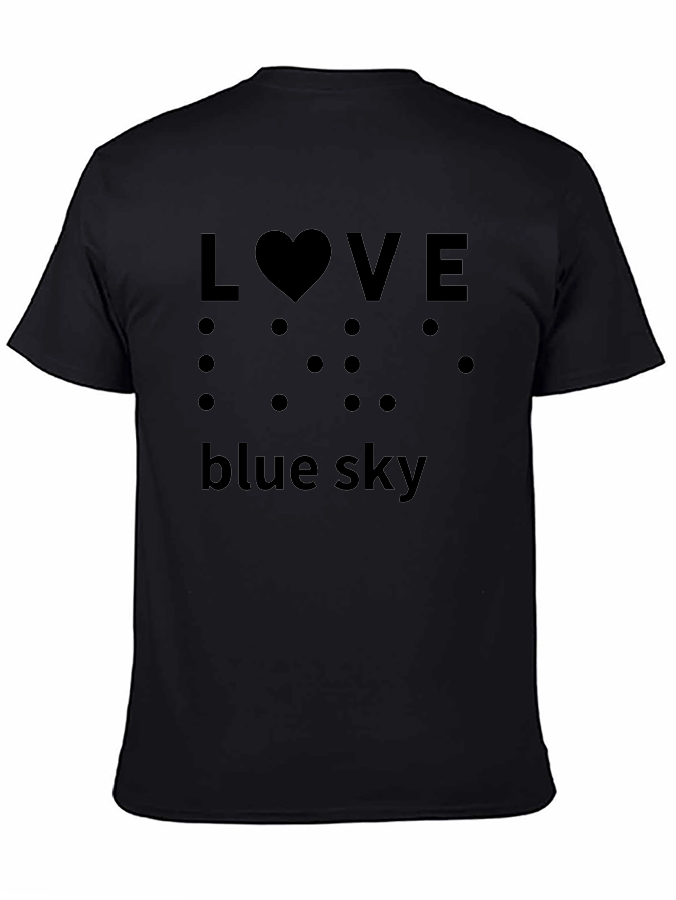 Love Blue Sky Black T-Shirt Braille