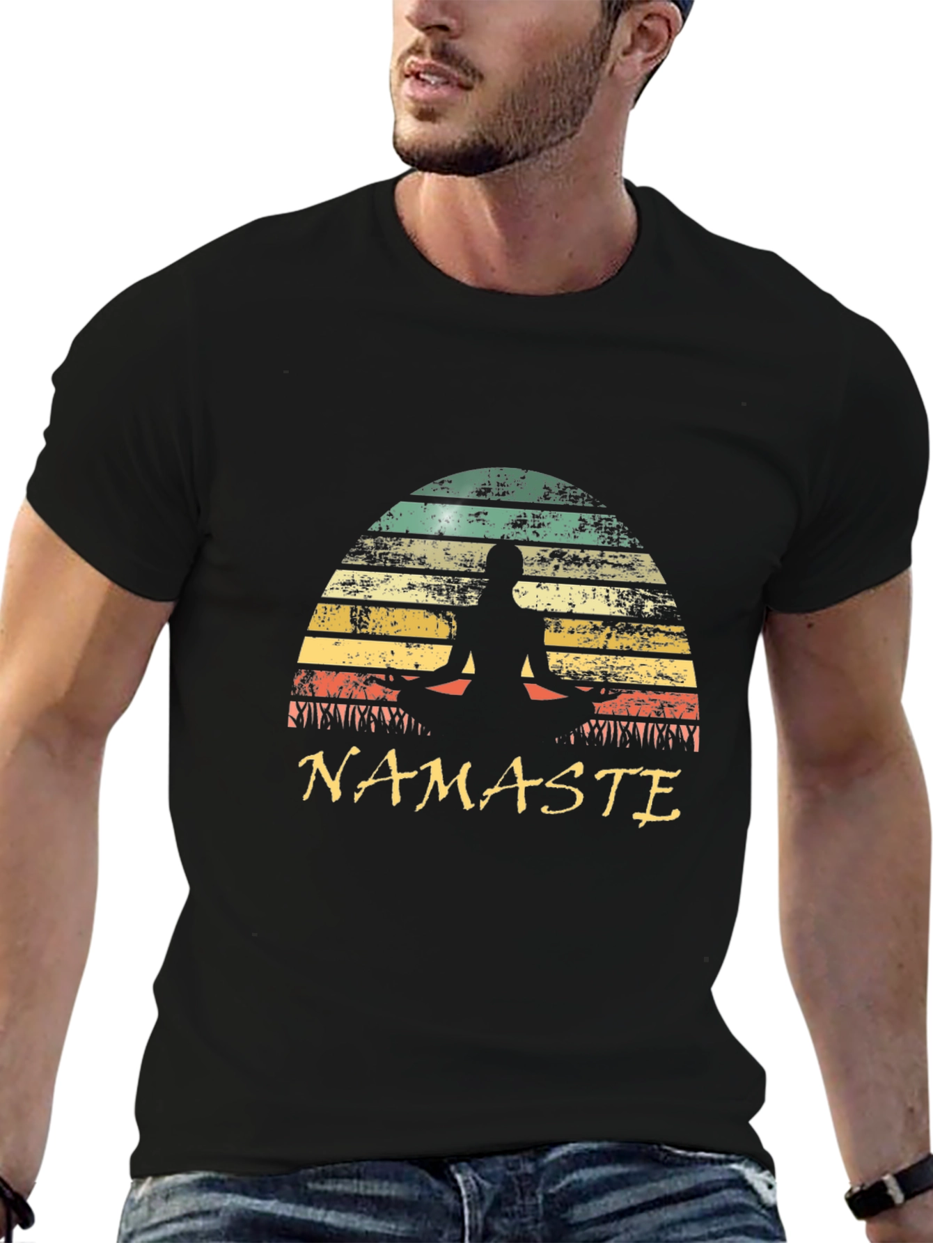 Namaste Yoga Black T-Shirt Retro Meditation