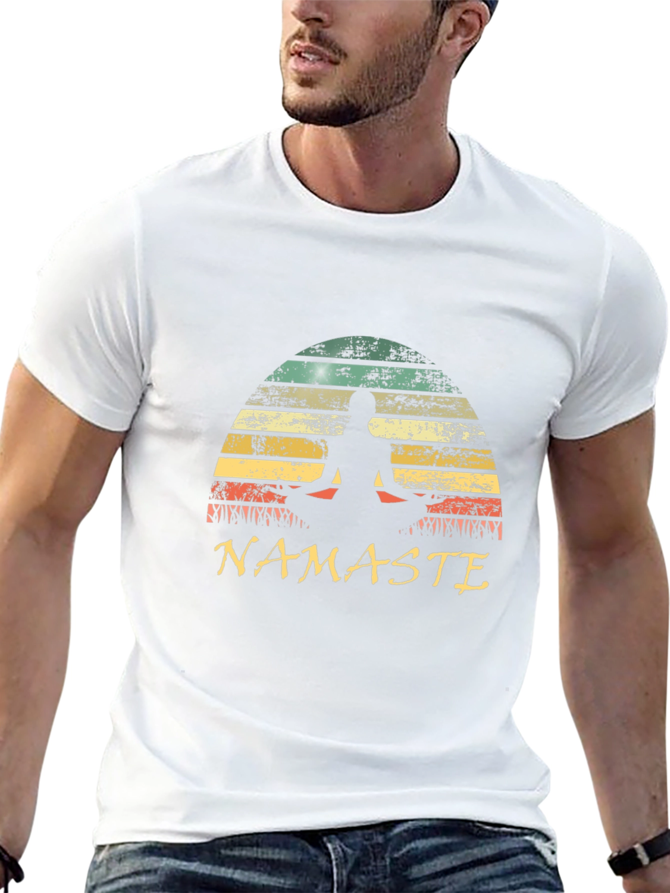 Namaste Yoga Black T-Shirt Retro Meditation