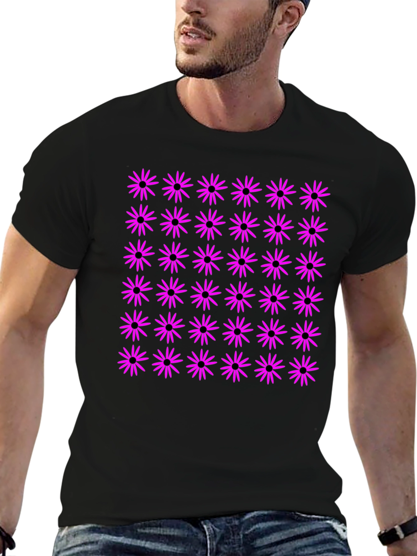 Floral Print Black T-Shirt for Men