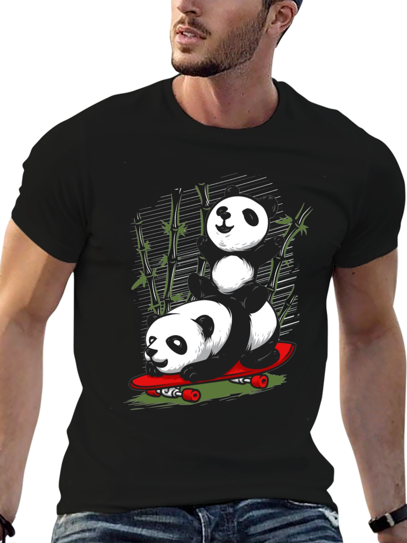 Panda Skateboard Graphic T-Shirt - Cool Panda Design