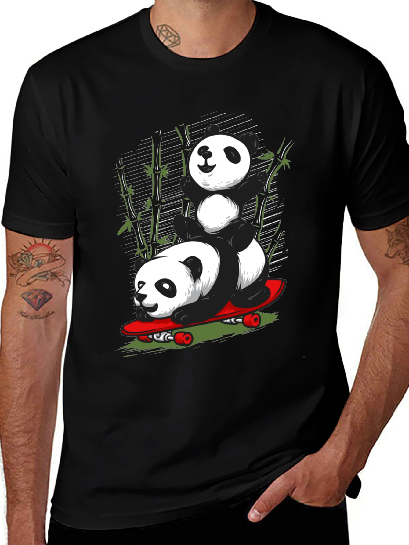 Panda Skateboard Graphic T-Shirt - Cool Panda Design