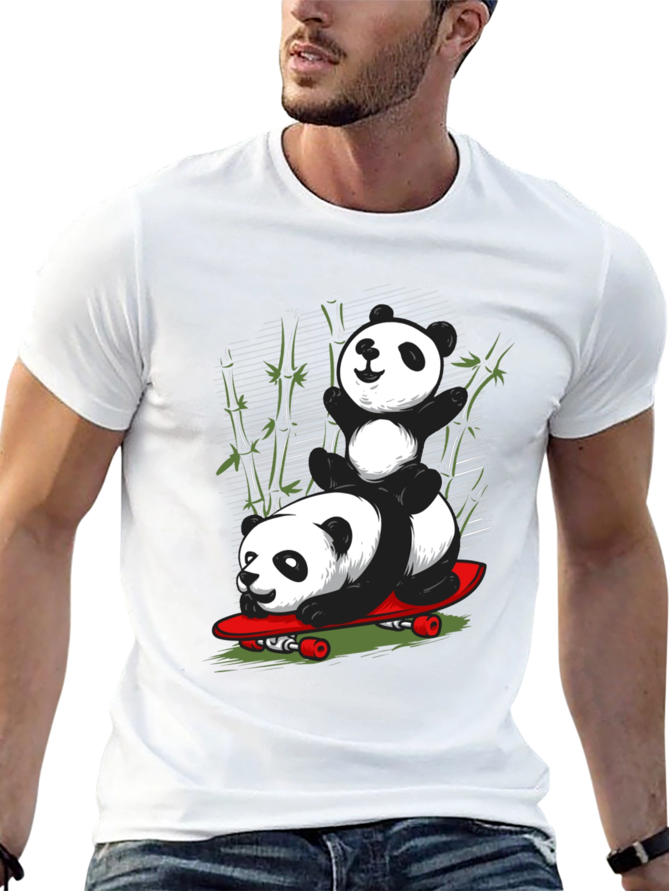Panda Skateboard Graphic T-Shirt - Cool Panda Design